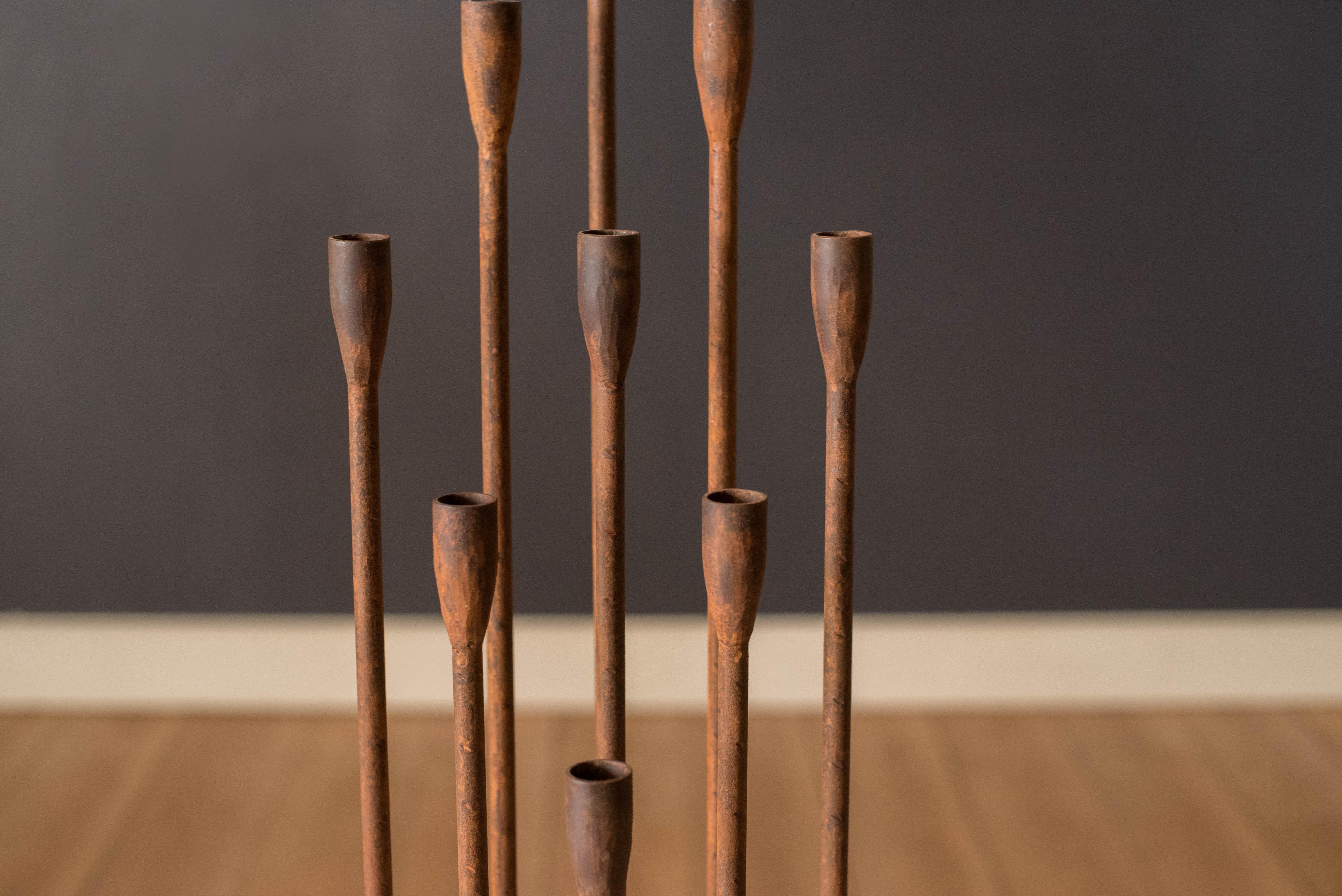 Mid-20th Century Mid Century Modern Tall Floor Standing Cast Iron Candelabra For Sale