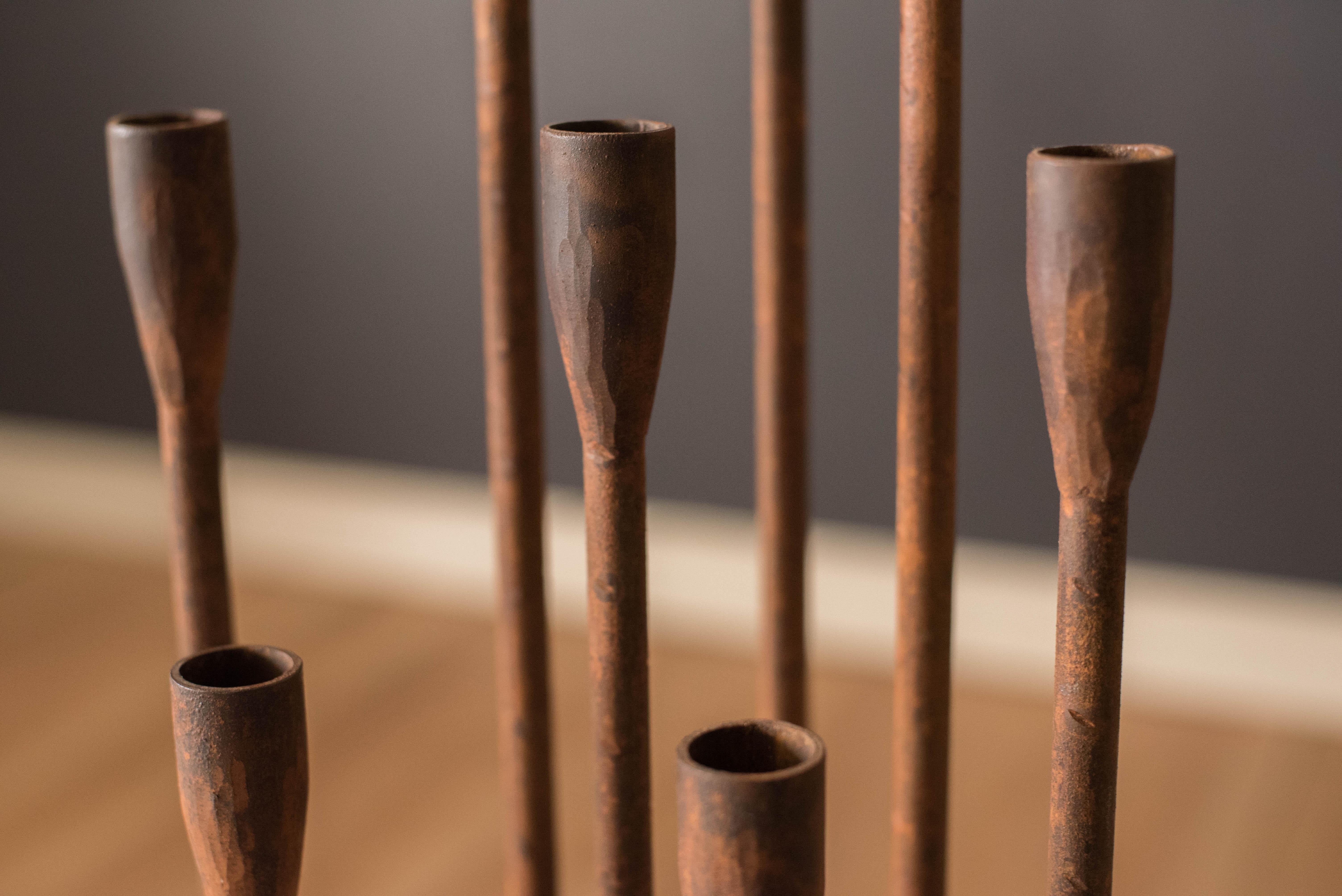 Metal Mid Century Modern Tall Floor Standing Cast Iron Candelabra For Sale