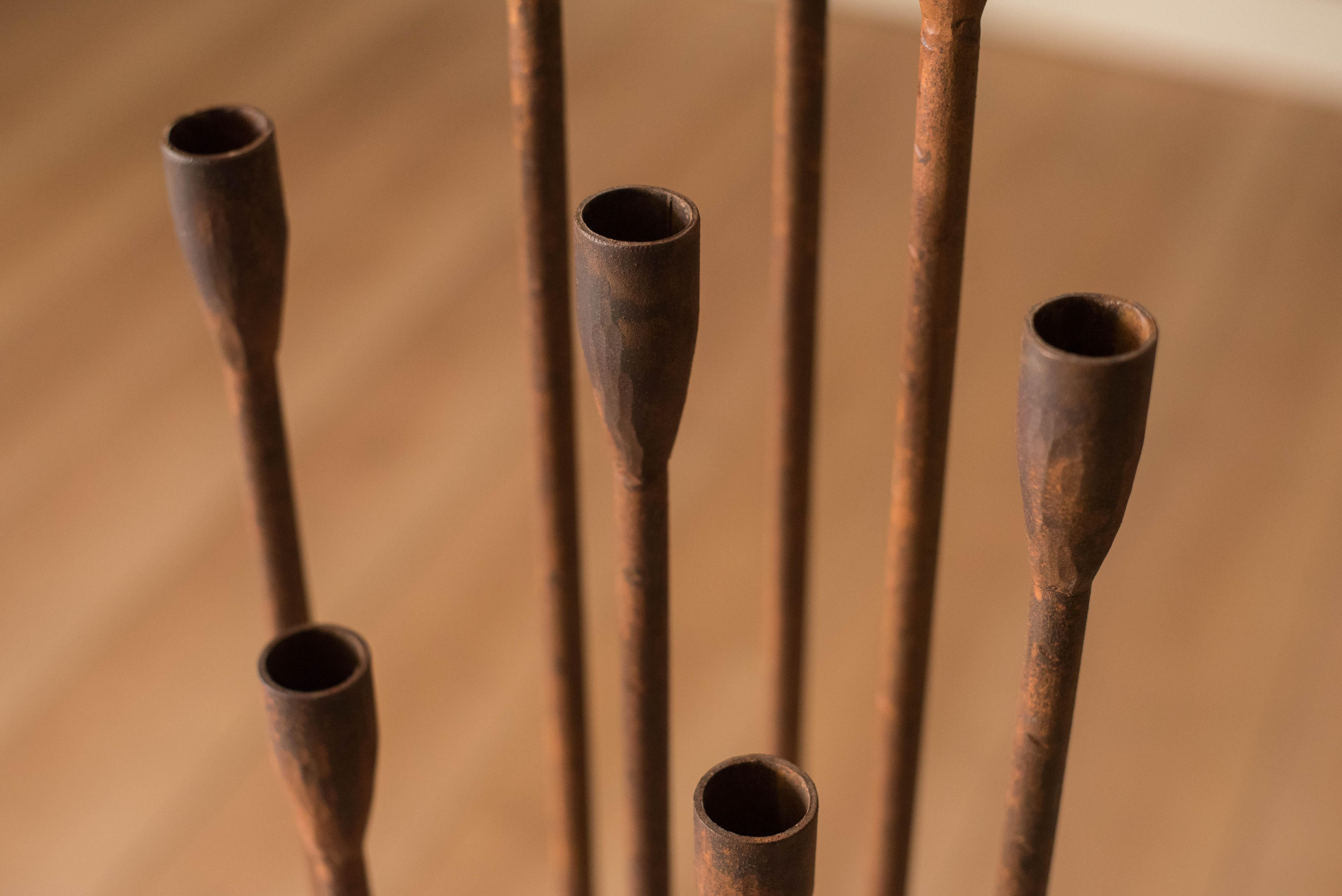 Mid Century Modern Tall Floor Standing Cast Iron Candelabra For Sale 1