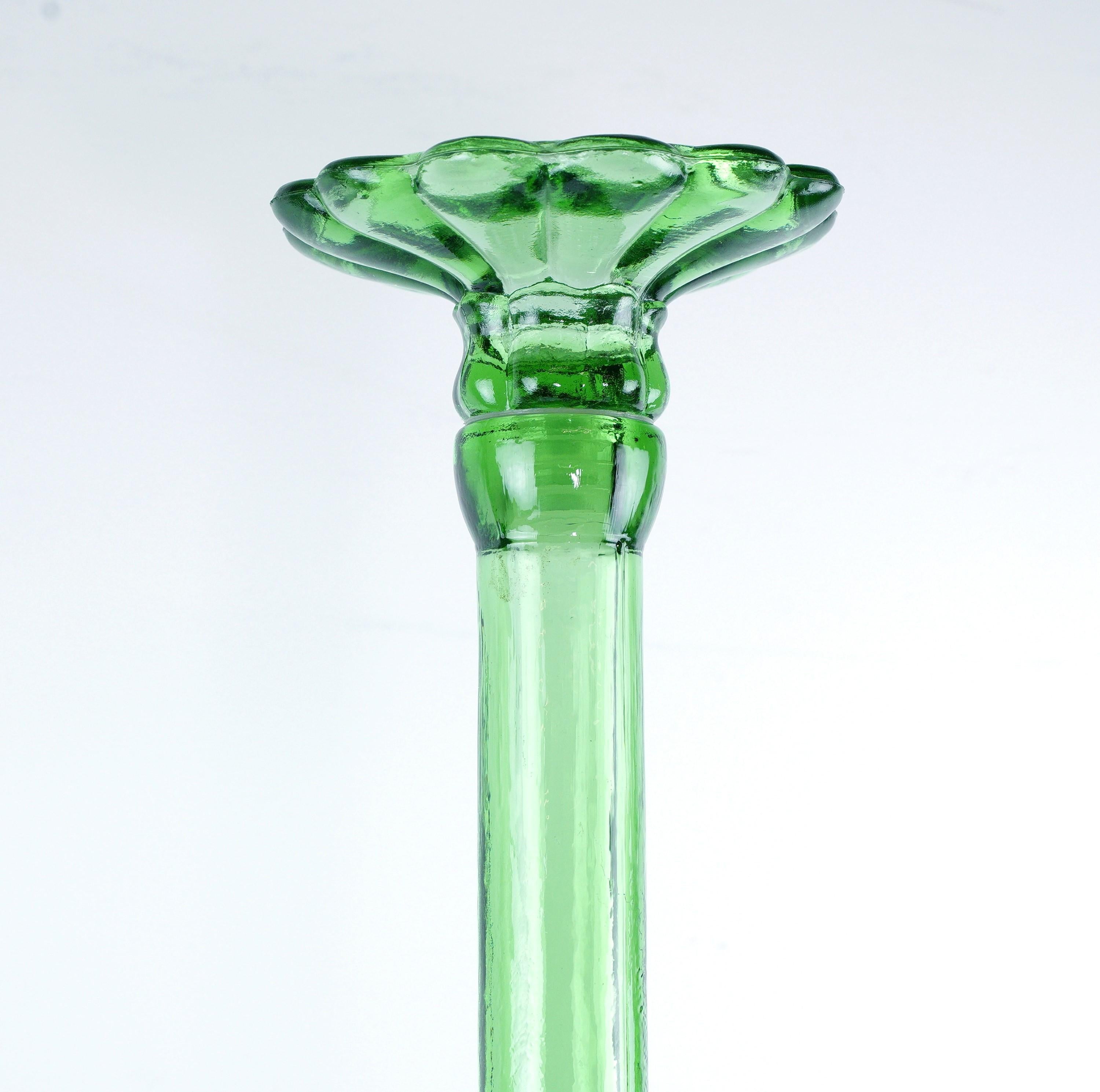 Mid-Century Modern Tall Green Art Glass Bottle Vase 6