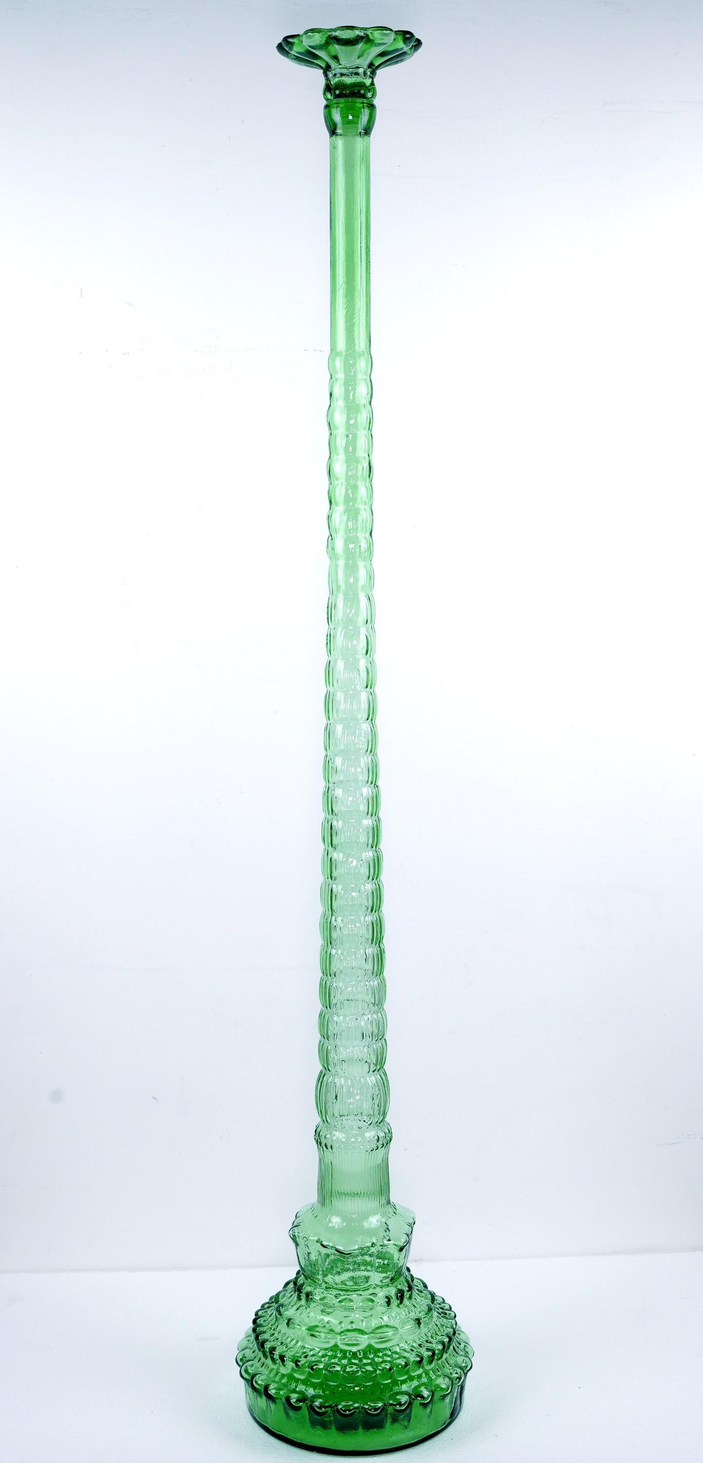 MidCentury Modern Tall Green Art Glass Bottle Vase For Sale at 1stDibs