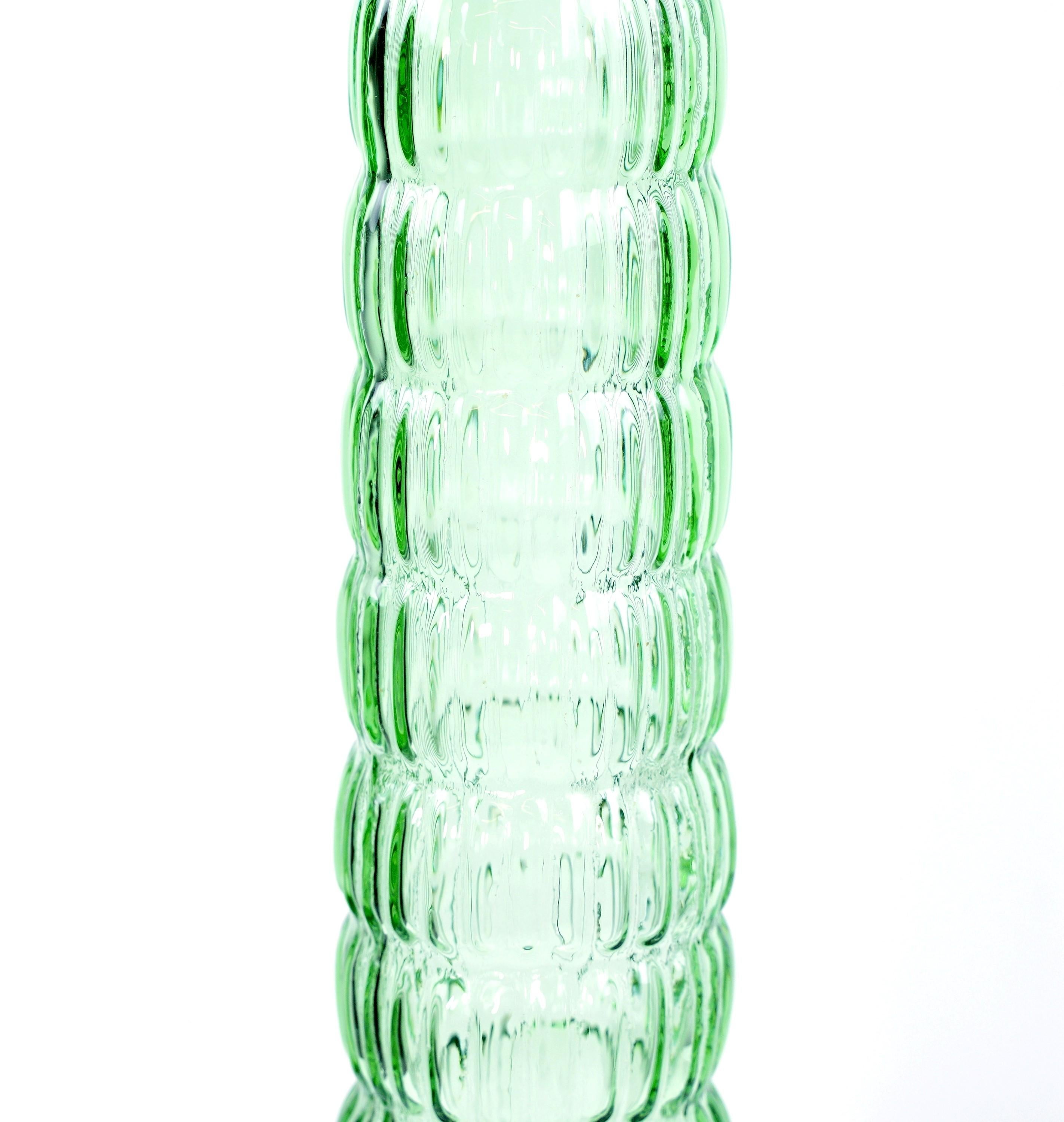 Mid-Century Modern Tall Green Art Glass Bottle Vase 1