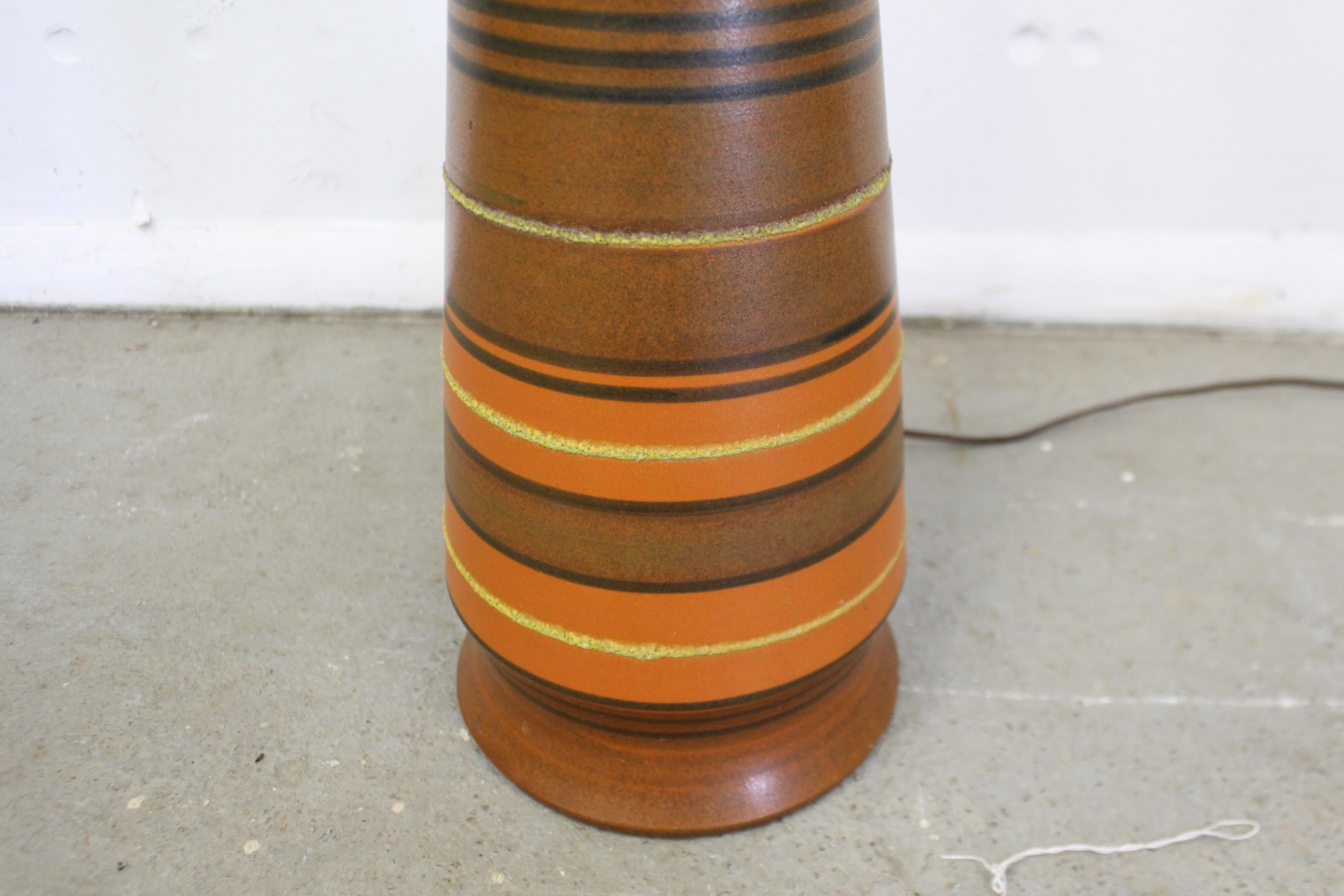 Metal Mid-Century Modern Tall Italian Ceramic Cone Striped Orange Table Lamp