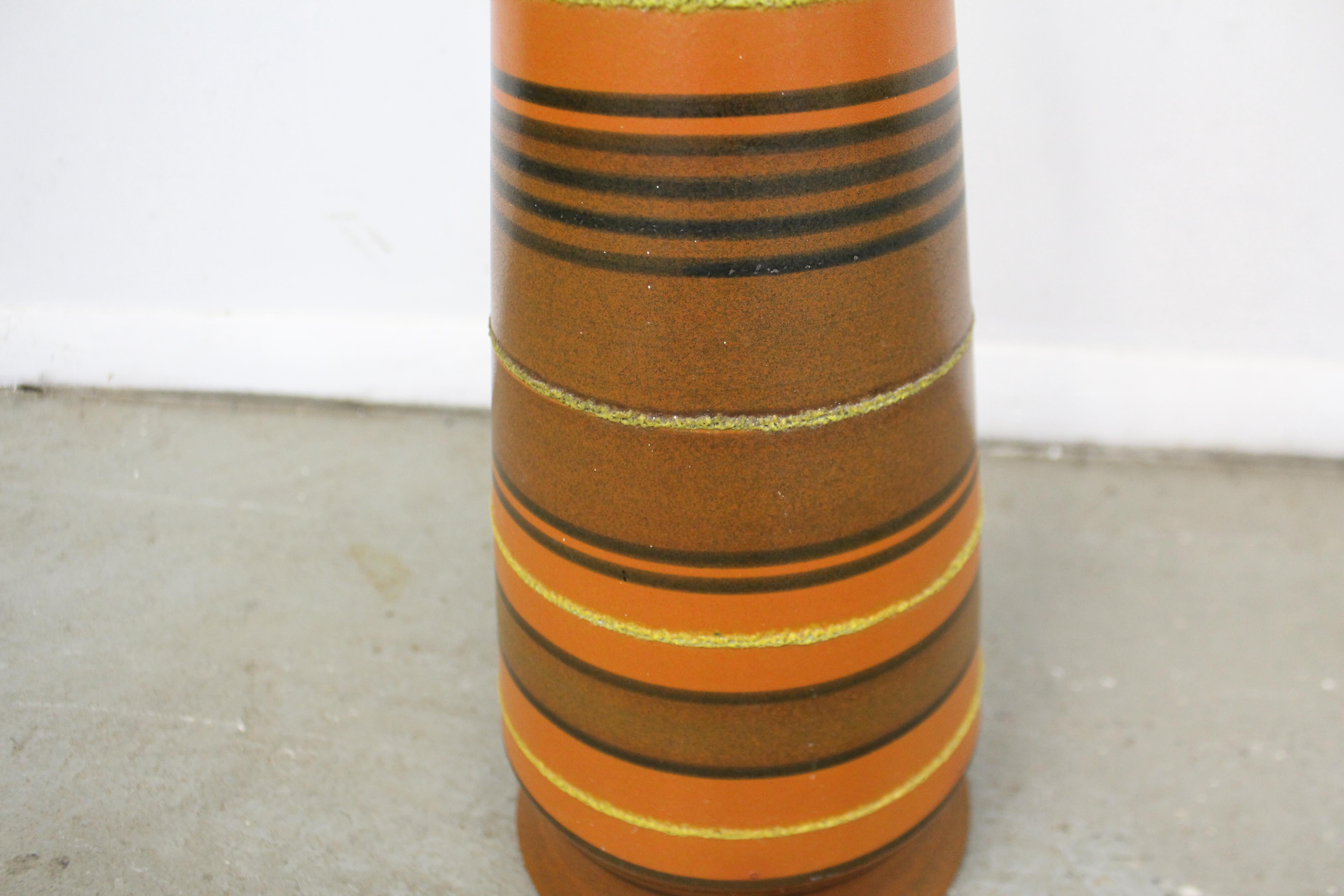 Mid-Century Modern Tall Italian Ceramic Cone Striped Orange Table Lamp 1