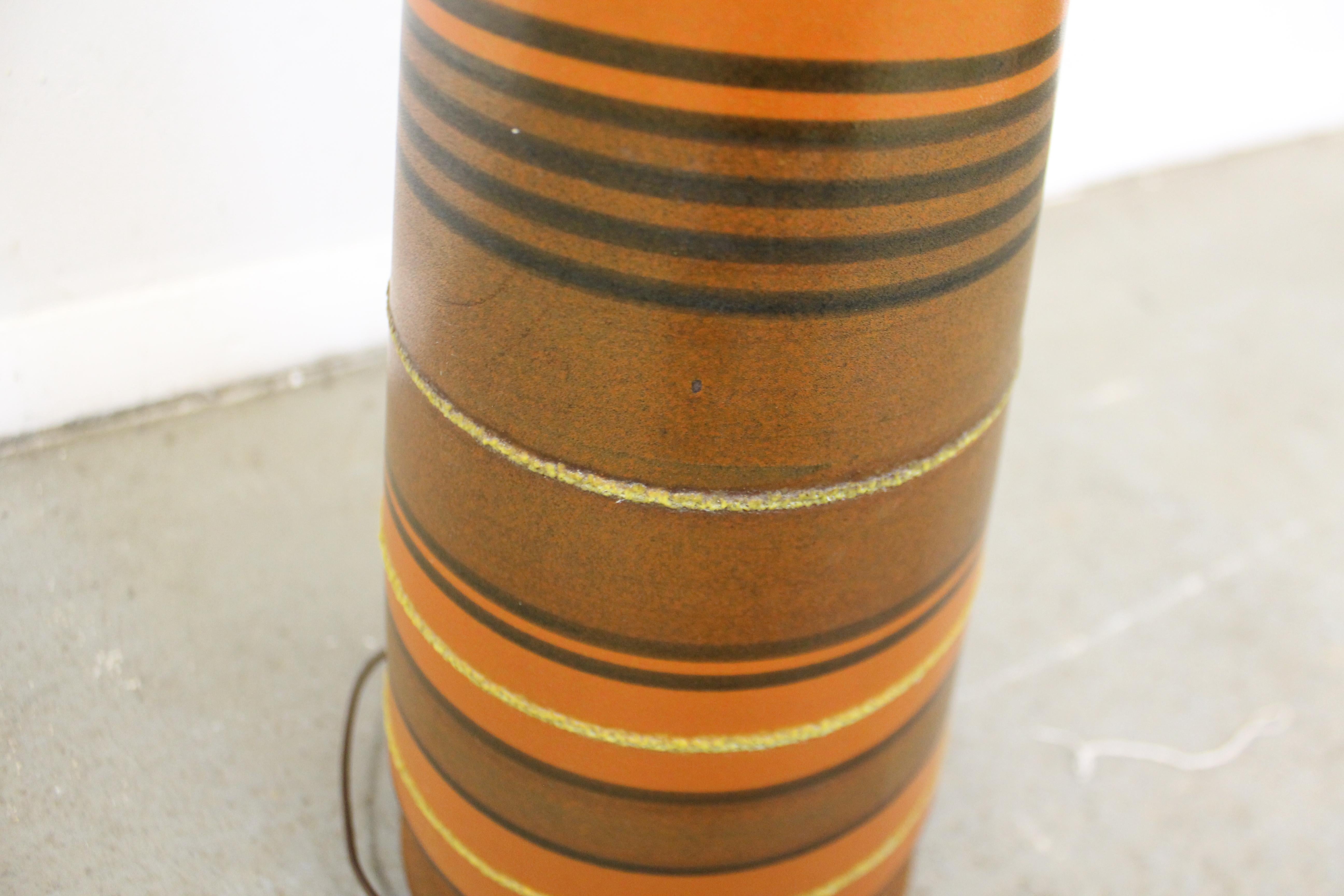 Mid-Century Modern Tall Italian Ceramic Cone Striped Orange Table Lamp 2