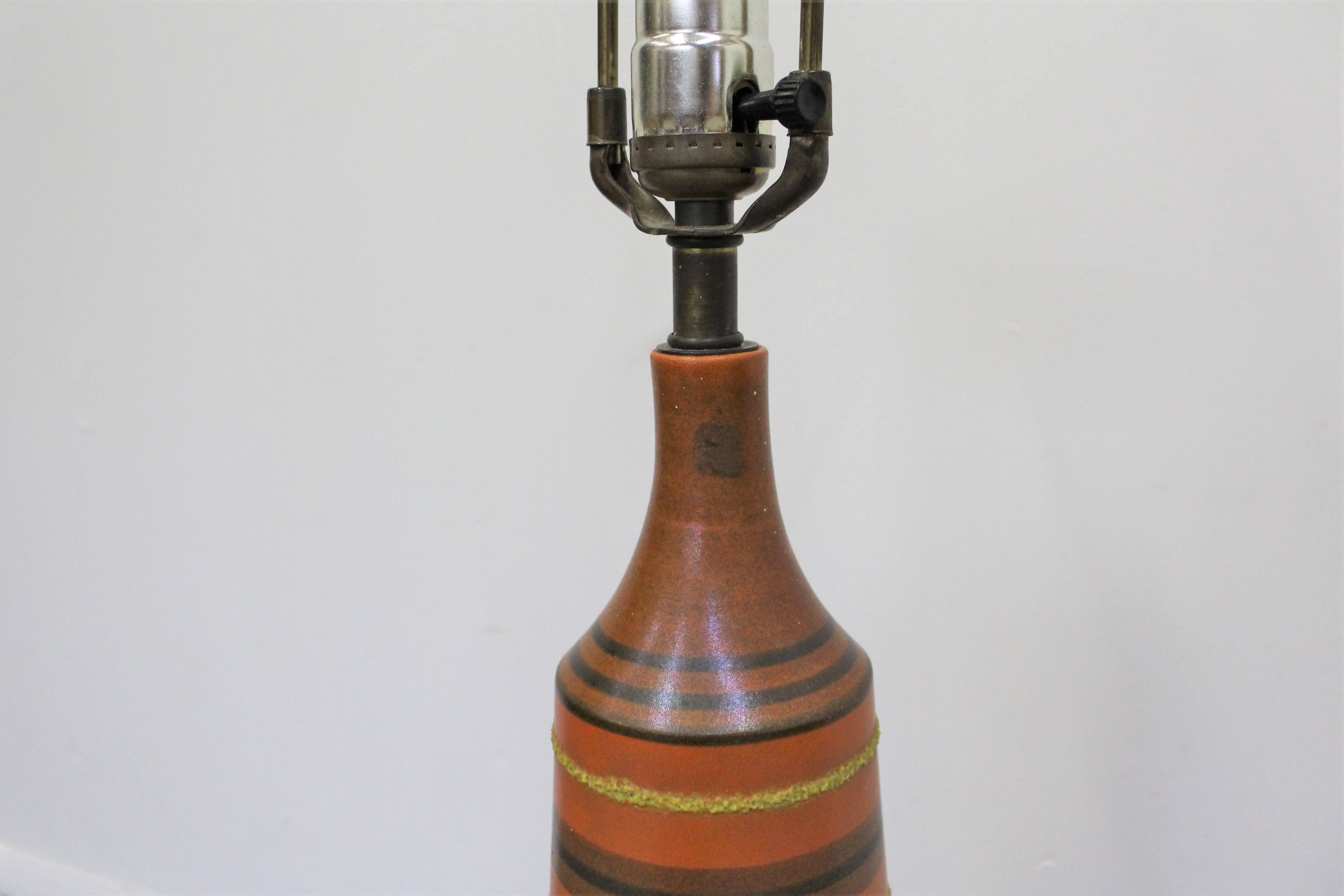 Mid-Century Modern Tall Italian Ceramic Cone Striped Orange Table Lamp 3