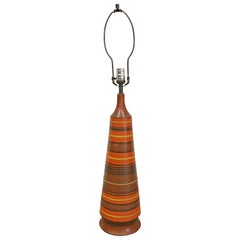 Vintage Mid-Century Modern Tall Italian Ceramic Cone Striped Orange Table Lamp