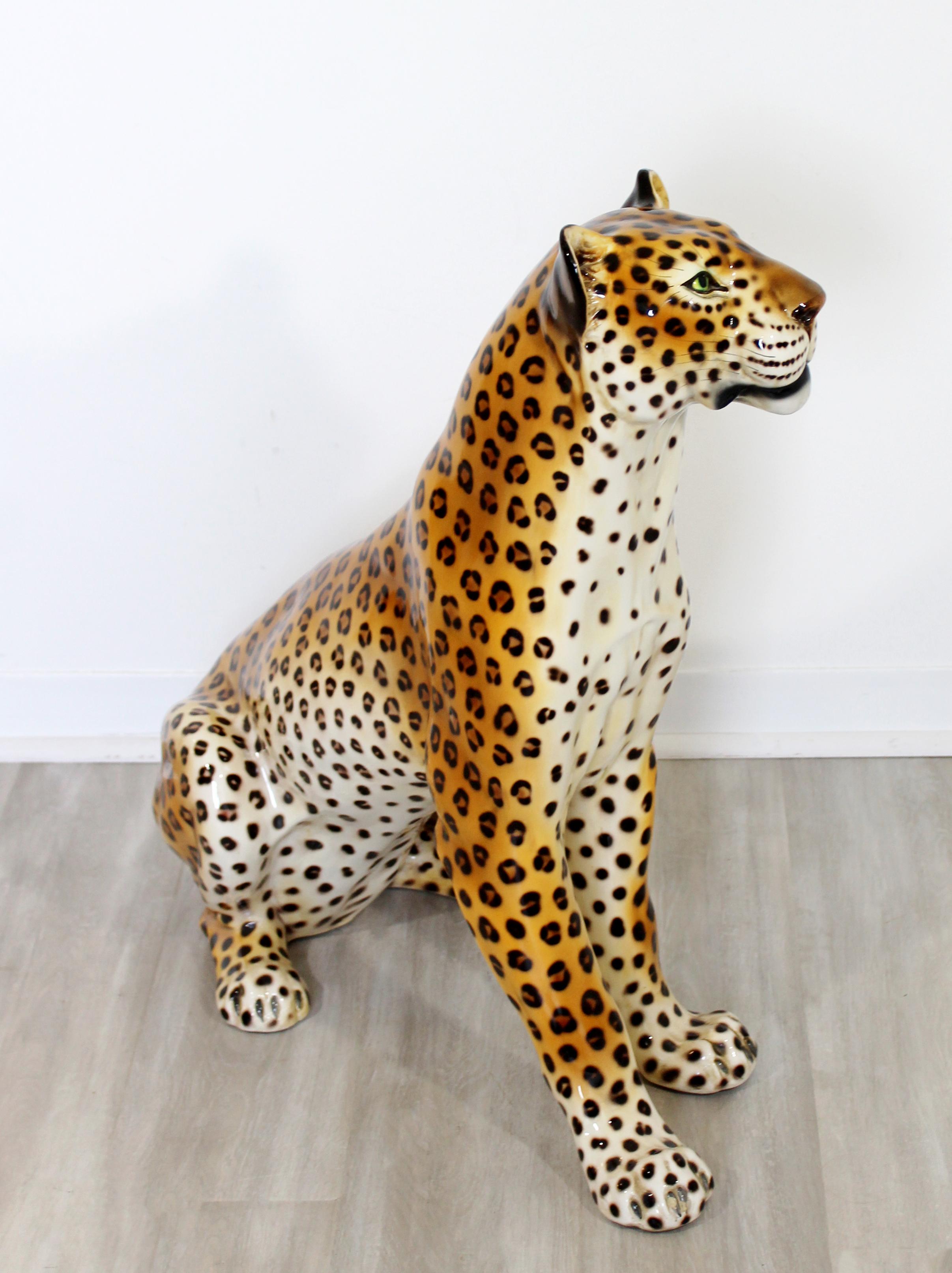 Mid-Century Modern Tall Large Porcelain Cheetah Leopard Floor Sculpture 1970s 4