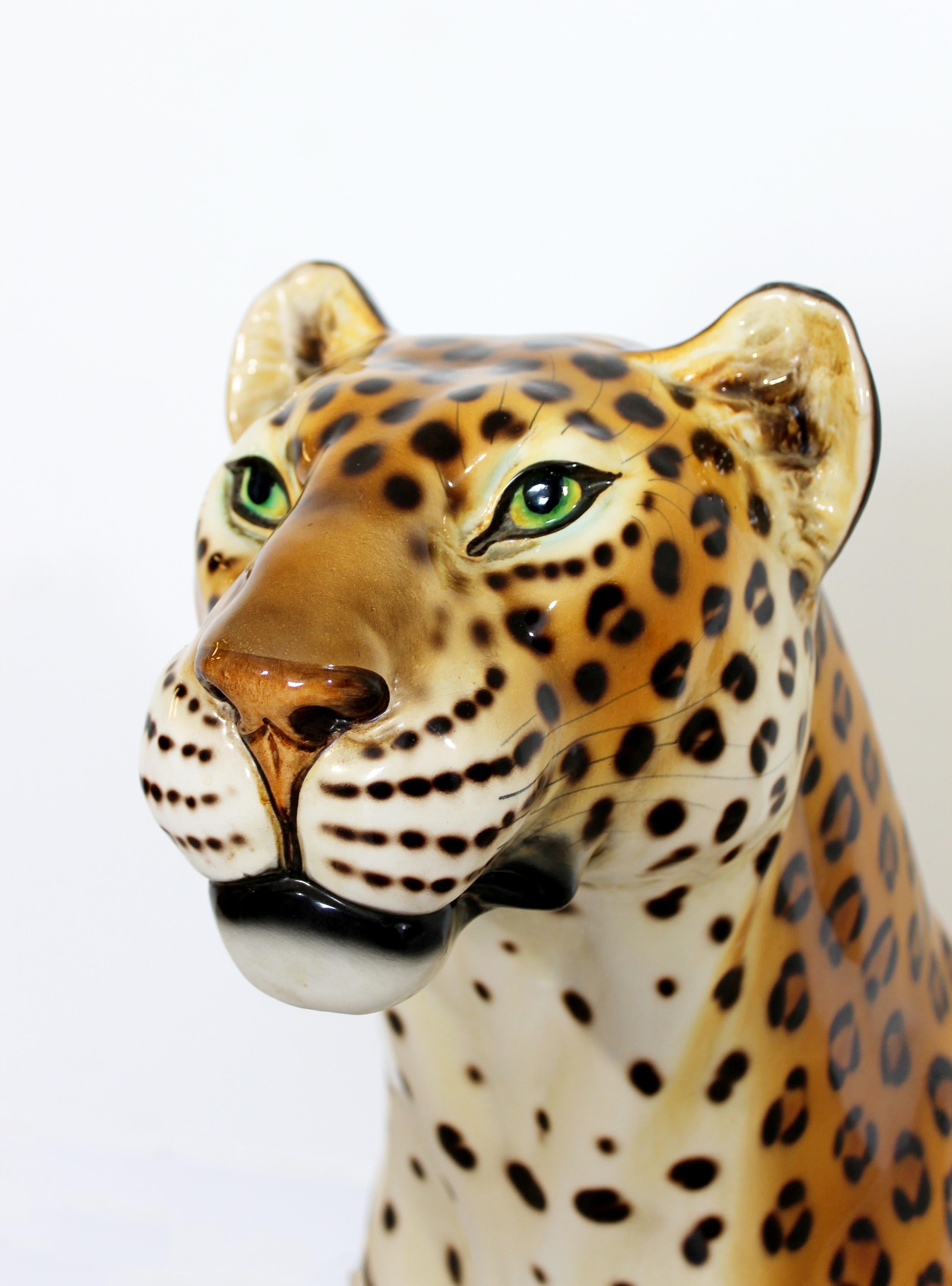 Mid-Century Modern Tall Large Porcelain Cheetah Leopard Floor Sculpture 1970s 5