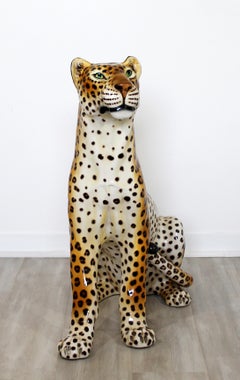 Mid-Century Modern Tall Large Porcelain Cheetah Leopard Floor Sculpture 1970s
