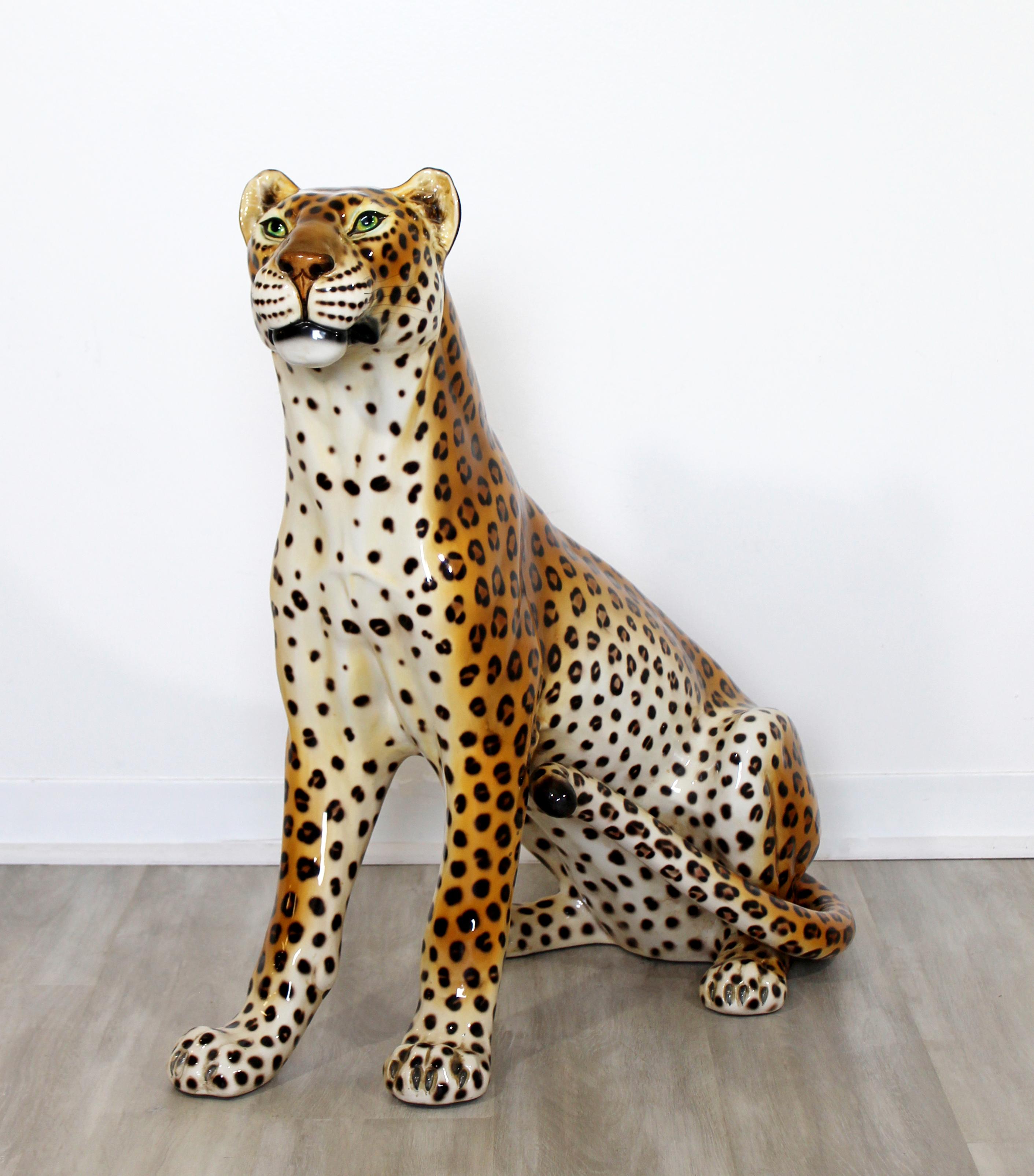 Mid-Century Modern Tall Large Porcelain Cheetah Leopard Floor Sculpture 1970s In Good Condition In Keego Harbor, MI