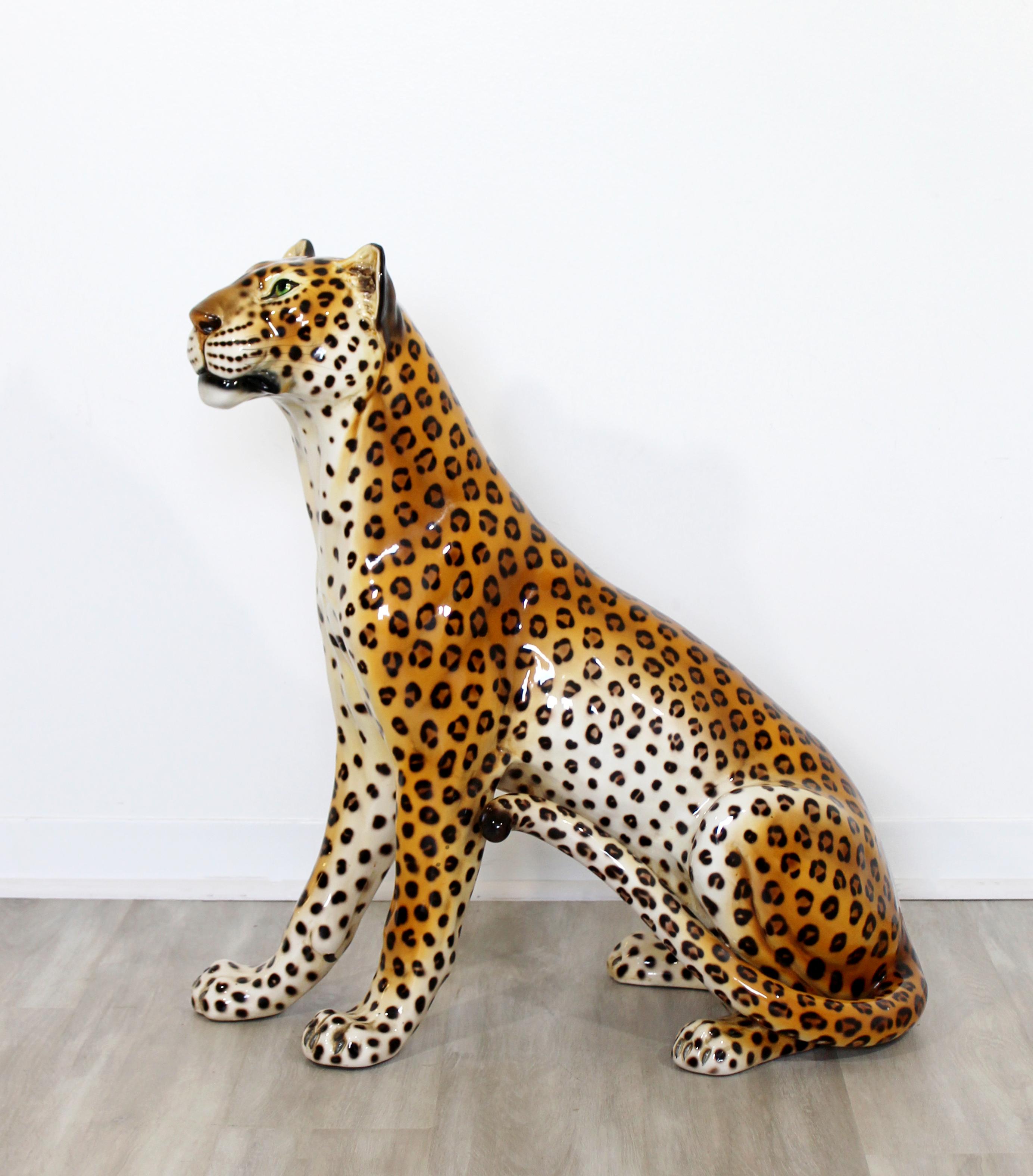Late 20th Century Mid-Century Modern Tall Large Porcelain Cheetah Leopard Floor Sculpture 1970s