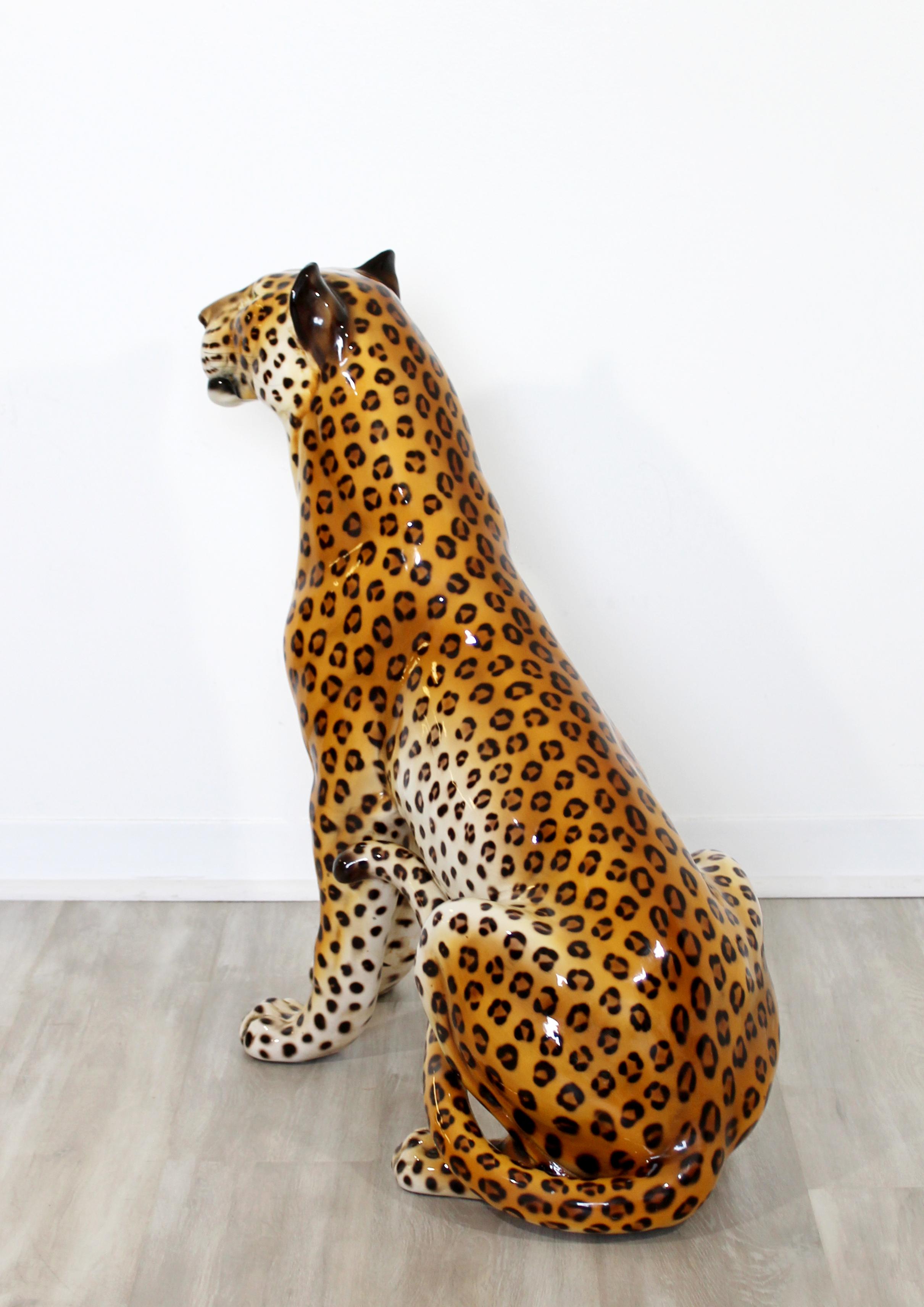 Ceramic Mid-Century Modern Tall Large Porcelain Cheetah Leopard Floor Sculpture 1970s