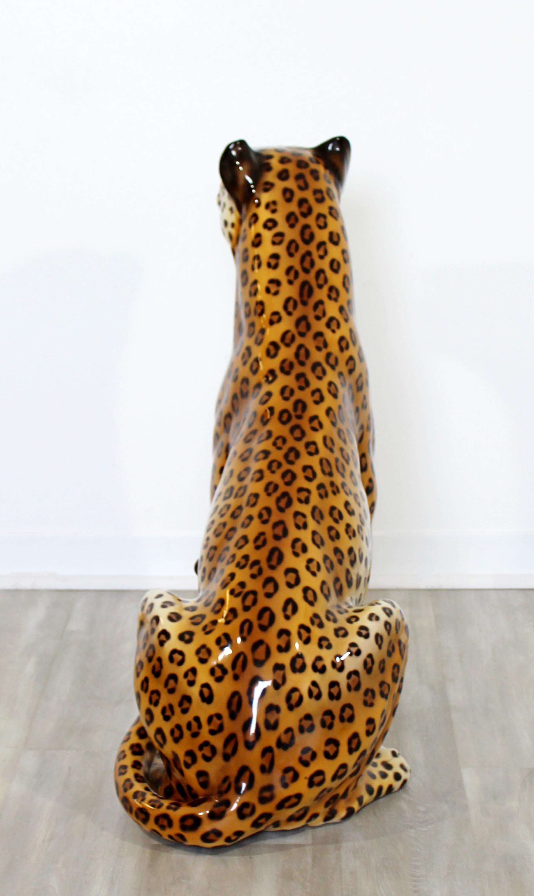 Mid-Century Modern Tall Large Porcelain Cheetah Leopard Floor Sculpture 1970s 1