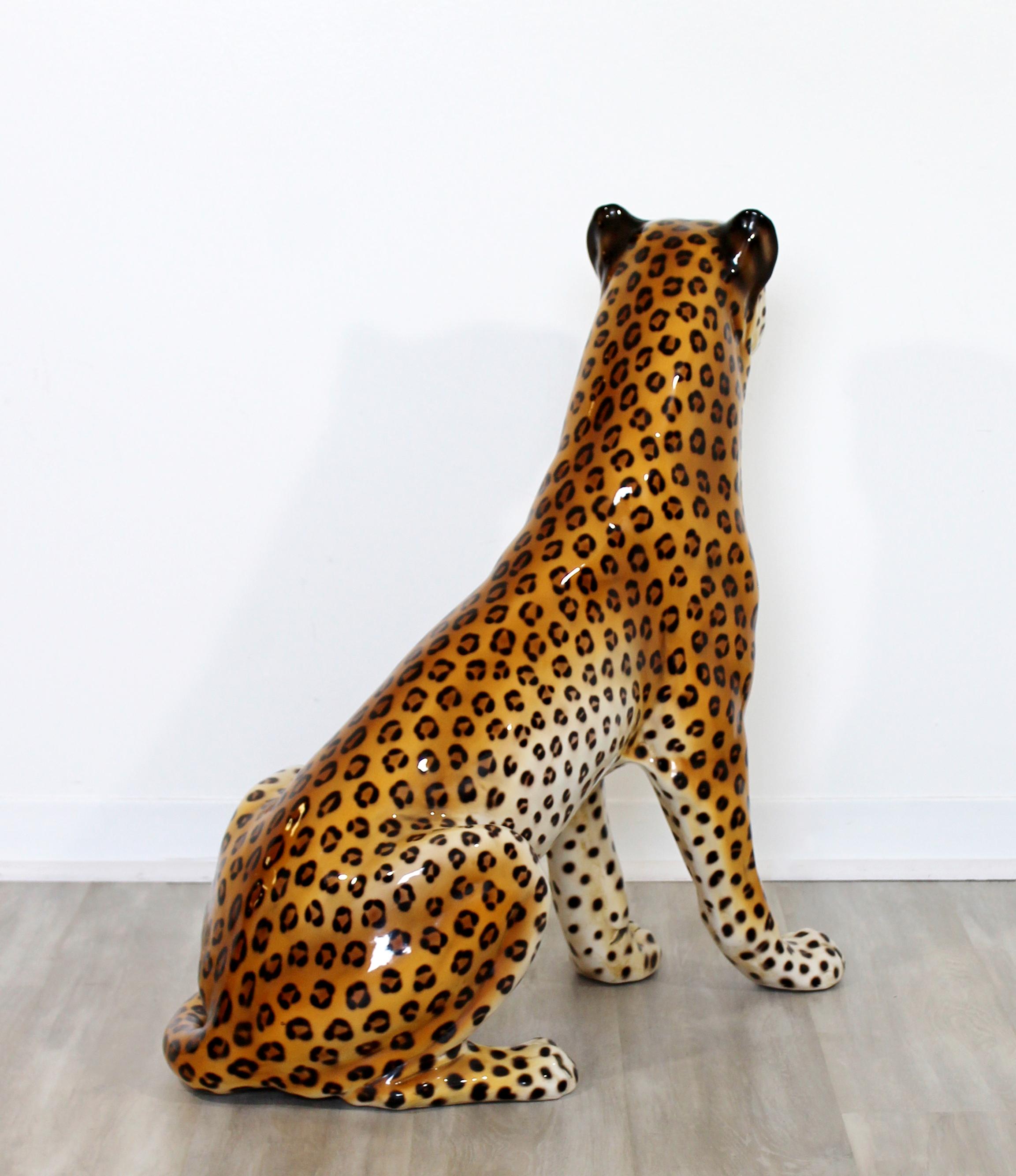 Mid-Century Modern Tall Large Porcelain Cheetah Leopard Floor Sculpture 1970s 2