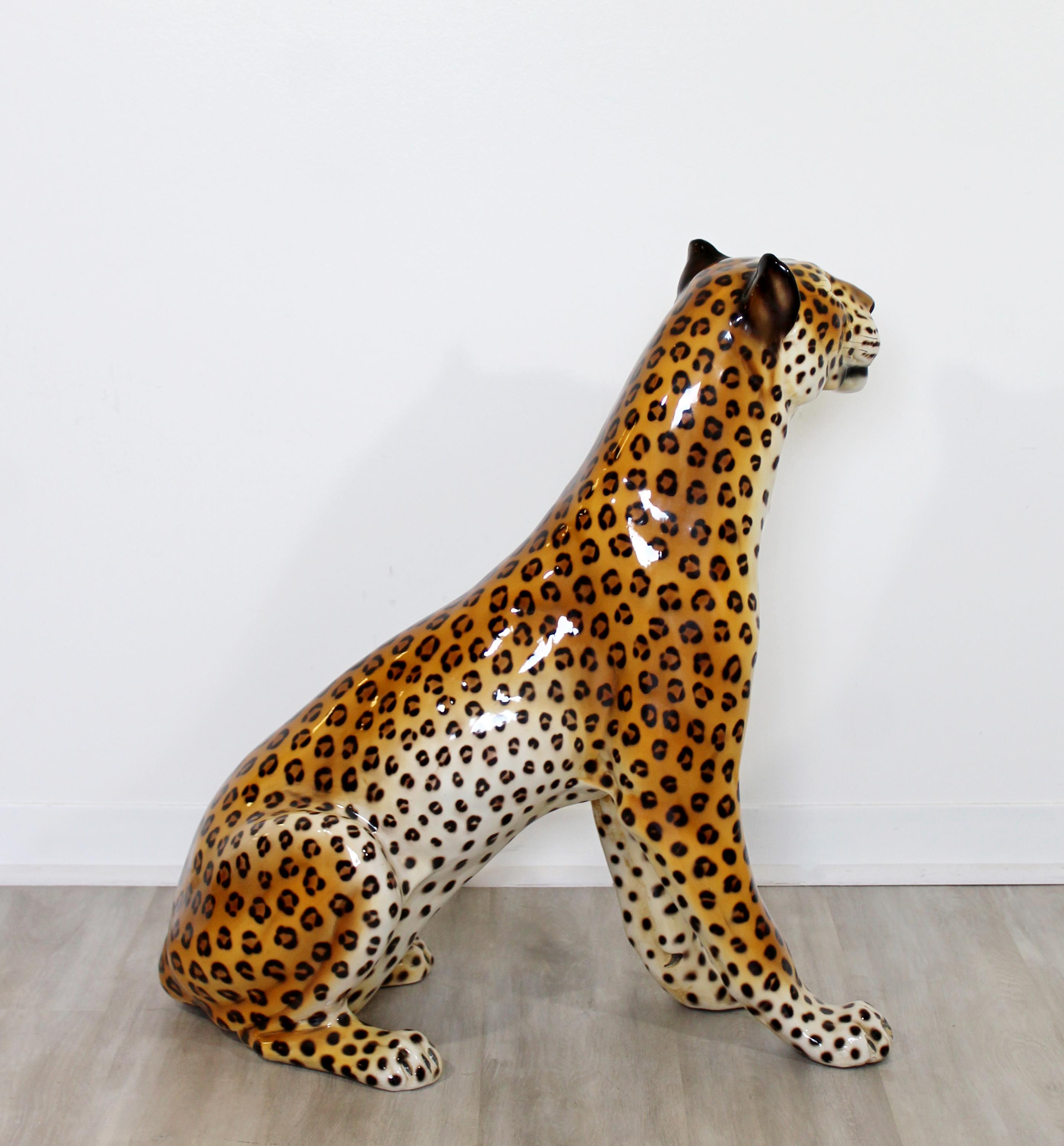 Mid-Century Modern Tall Large Porcelain Cheetah Leopard Floor Sculpture 1970s 3