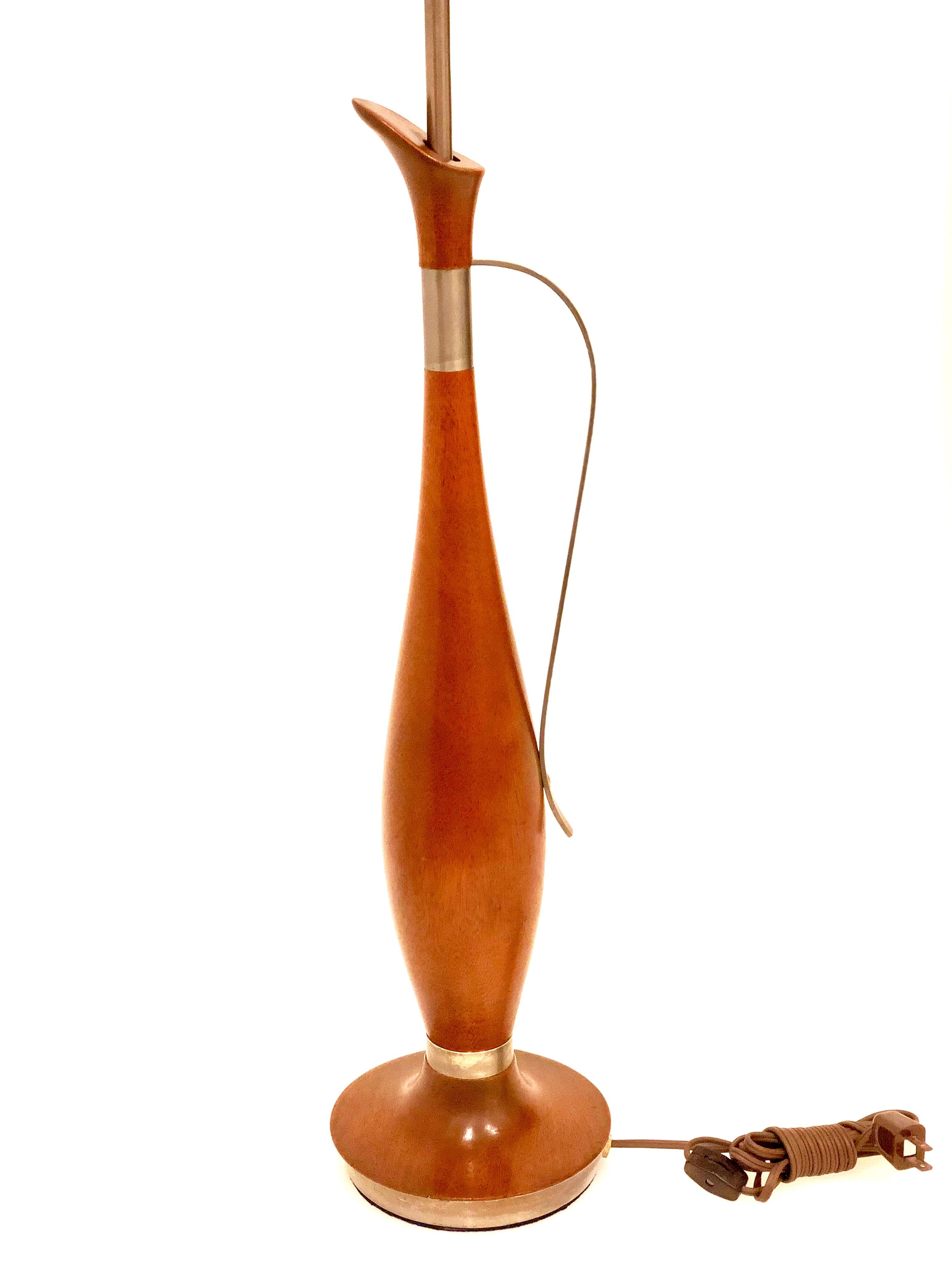 20th Century Mid-Century Modern Tall Mahogany and Brush Steel Table Lamp