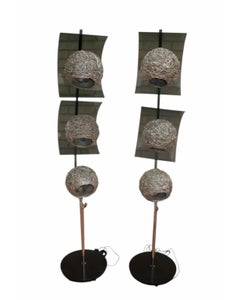 Mid Century Modern Tall Metal Spaghetti Shades Lamps - Pair