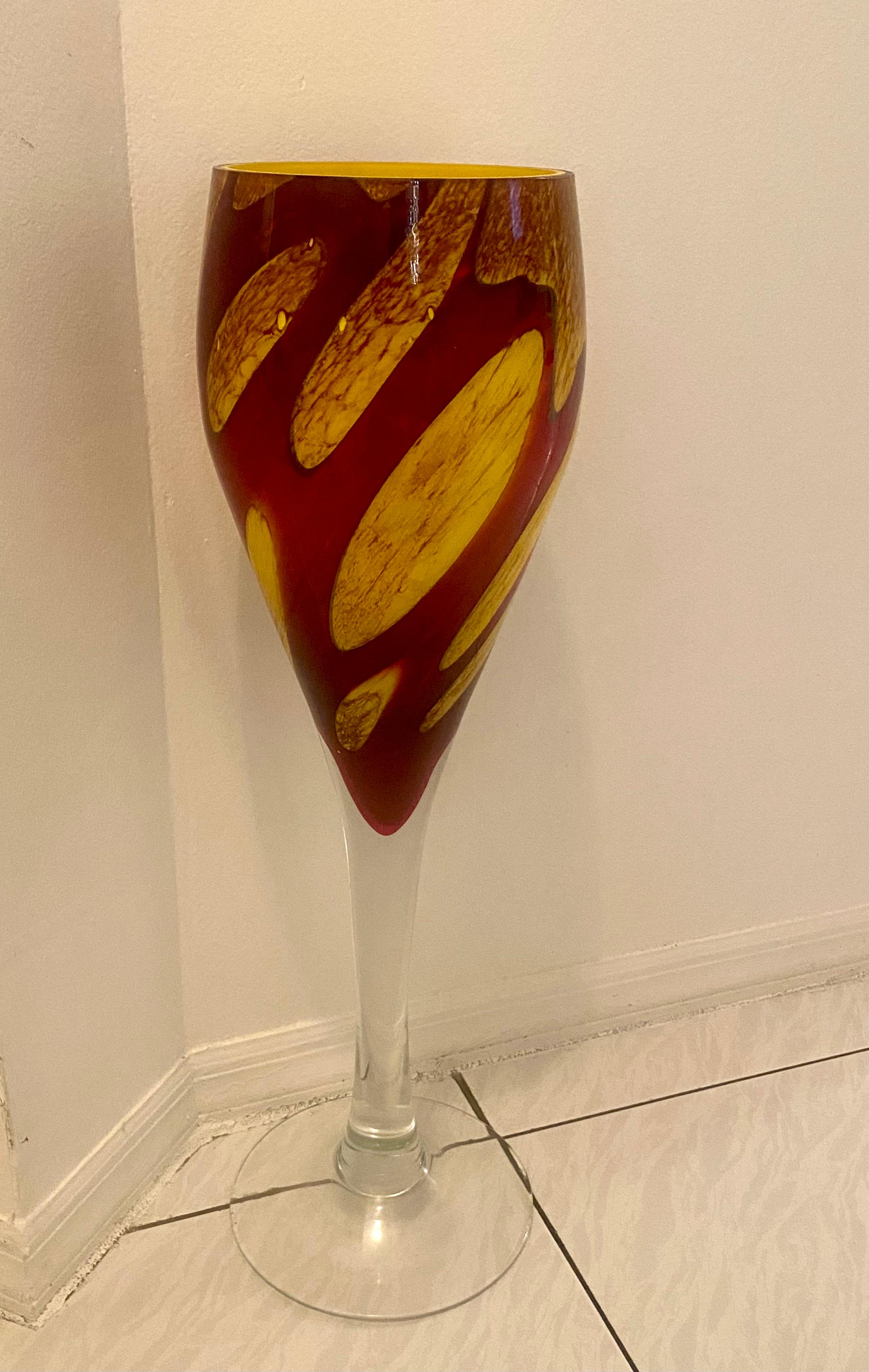Blown Glass Mid-Century Modern Tall Murano Glass Coupe Vase For Sale