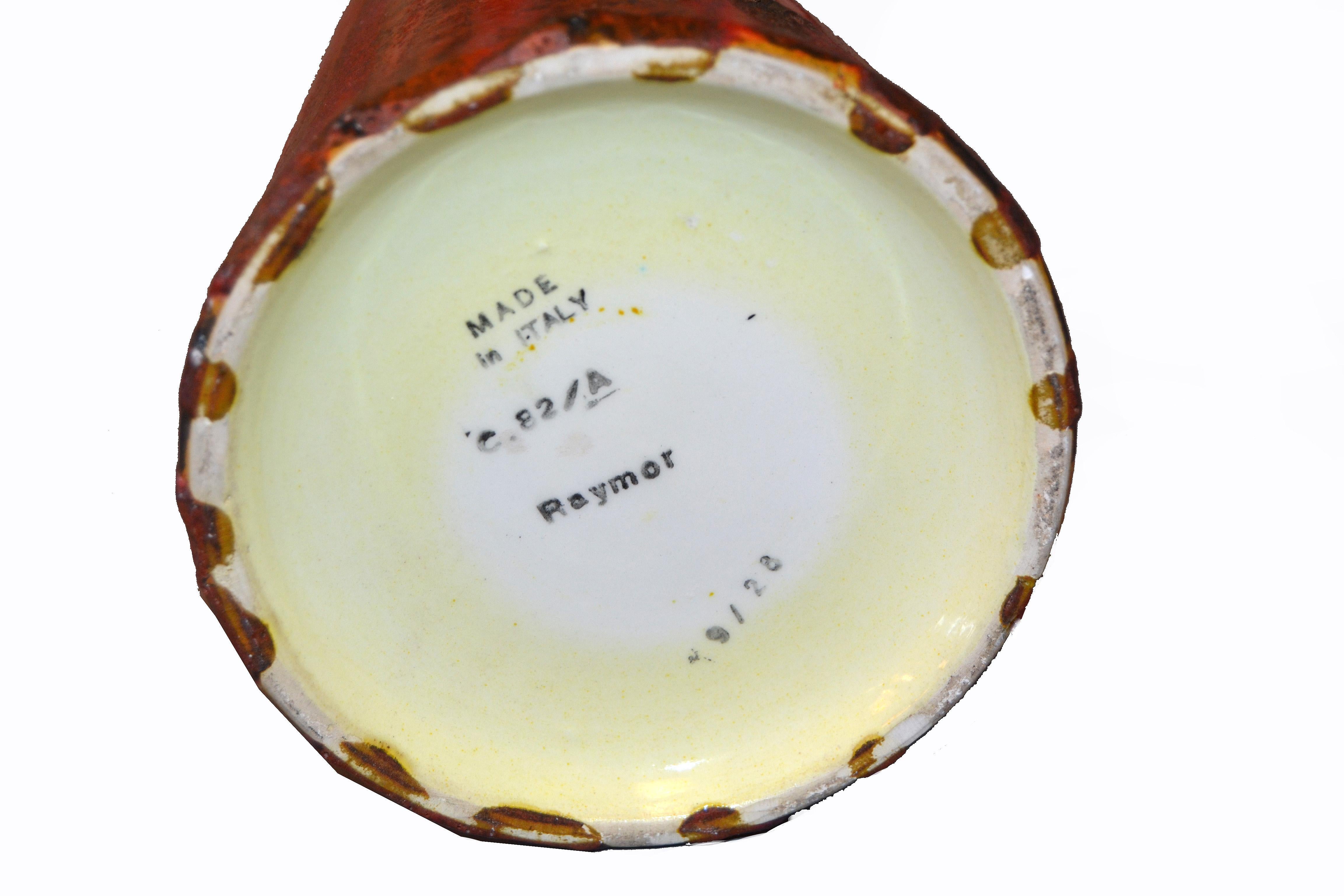 Mid-Century Modern Tall Raymor Gelb Rot Keramik Keramik Vase Italien im Angebot 3