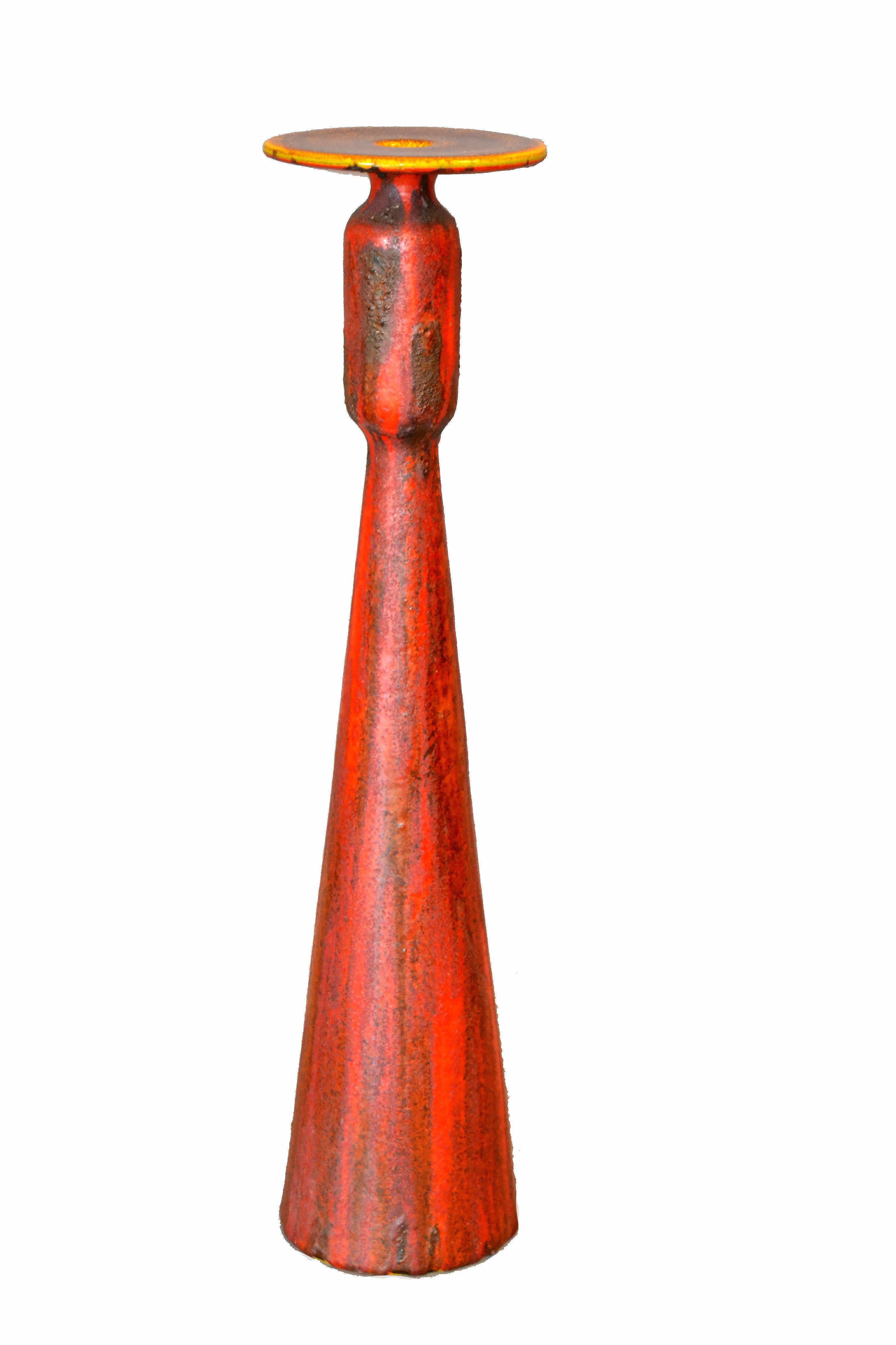 Mid-Century Modern Tall Raymor Gelb Rot Keramik Keramik Vase Italien im Angebot 4