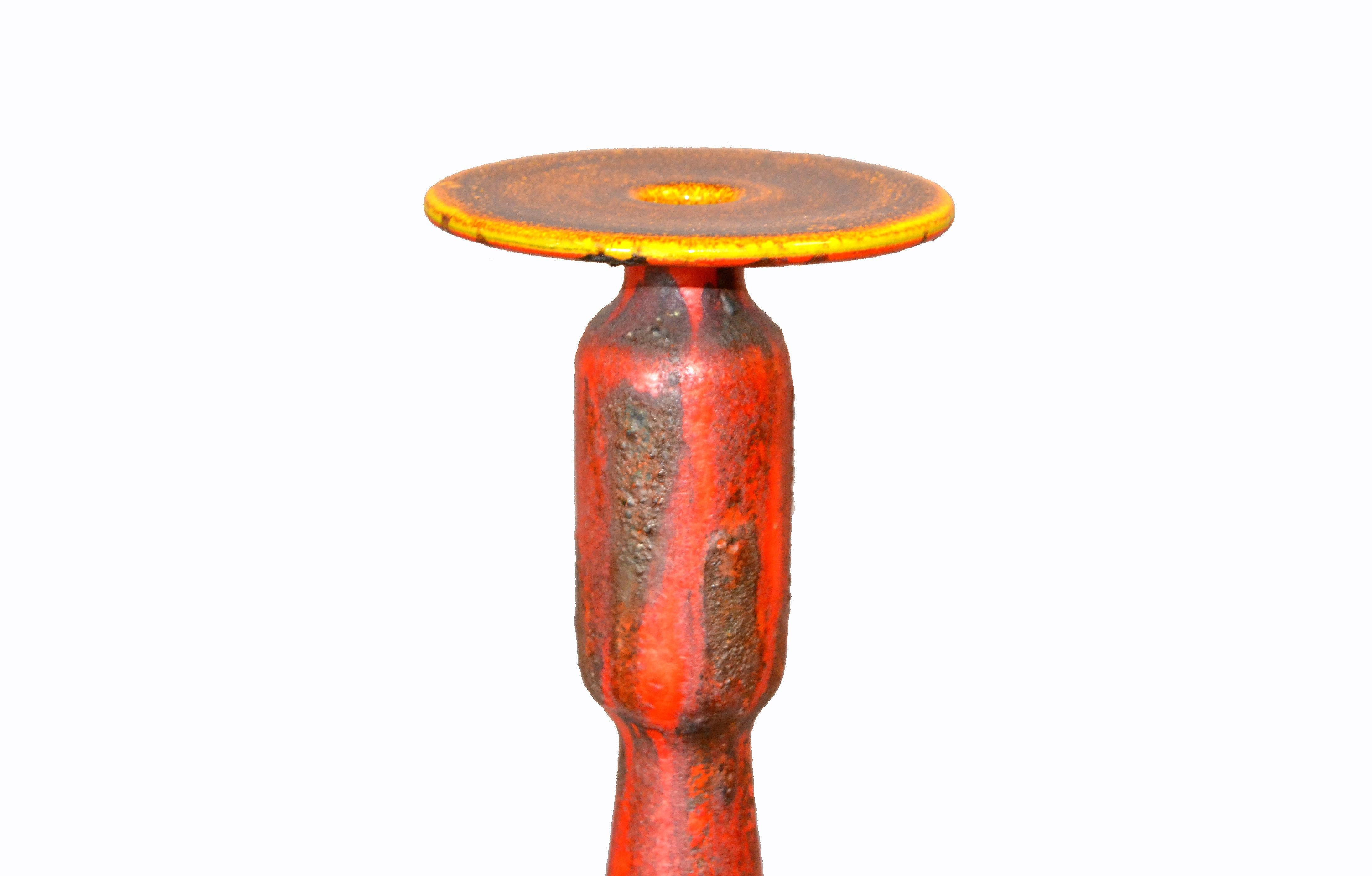 Mid-Century Modern Tall Raymor Gelb Rot Keramik Keramik Vase Italien (Italienisch) im Angebot