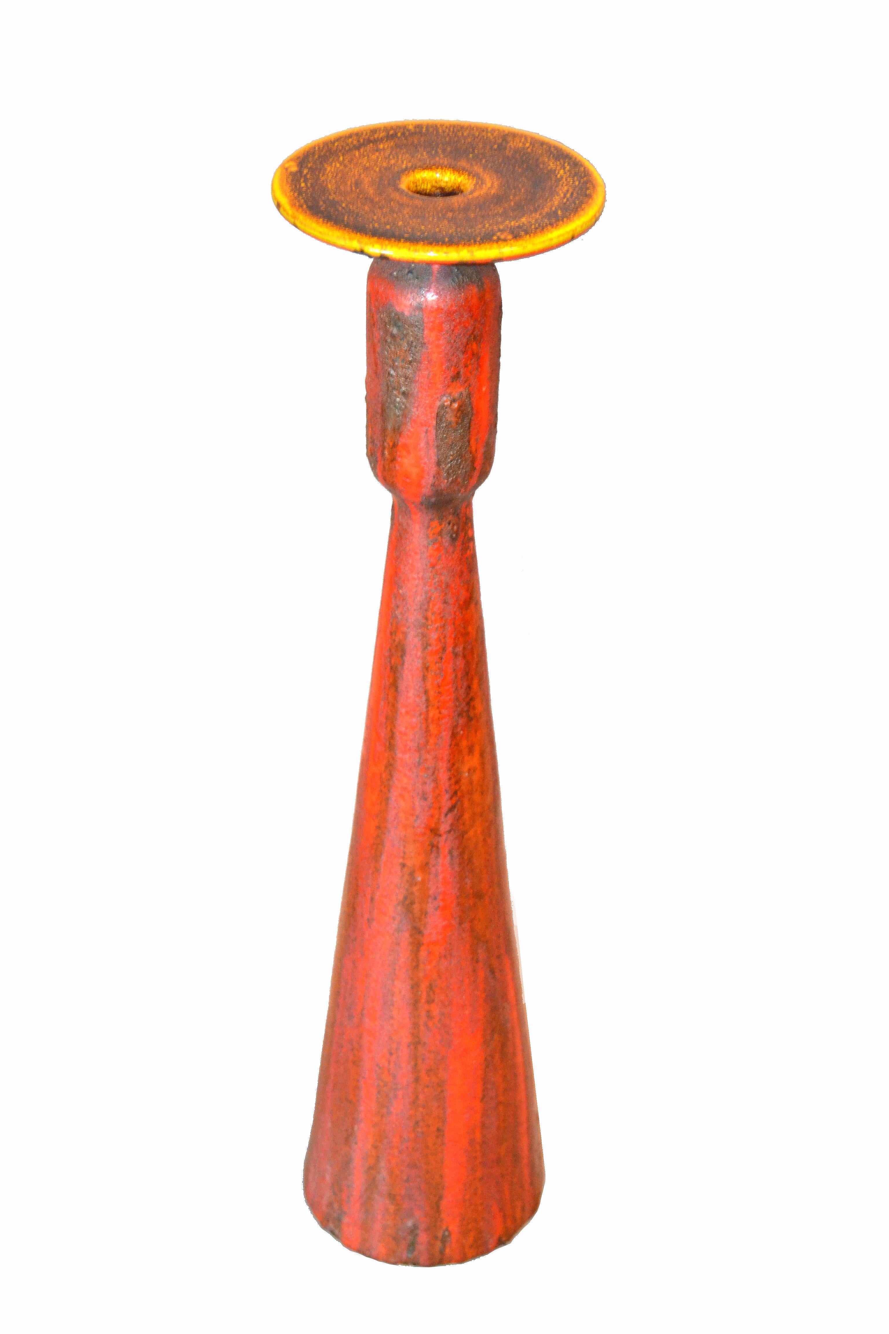 Mid-Century Modern Tall Raymor Gelb Rot Keramik Keramik Vase Italien im Angebot 2