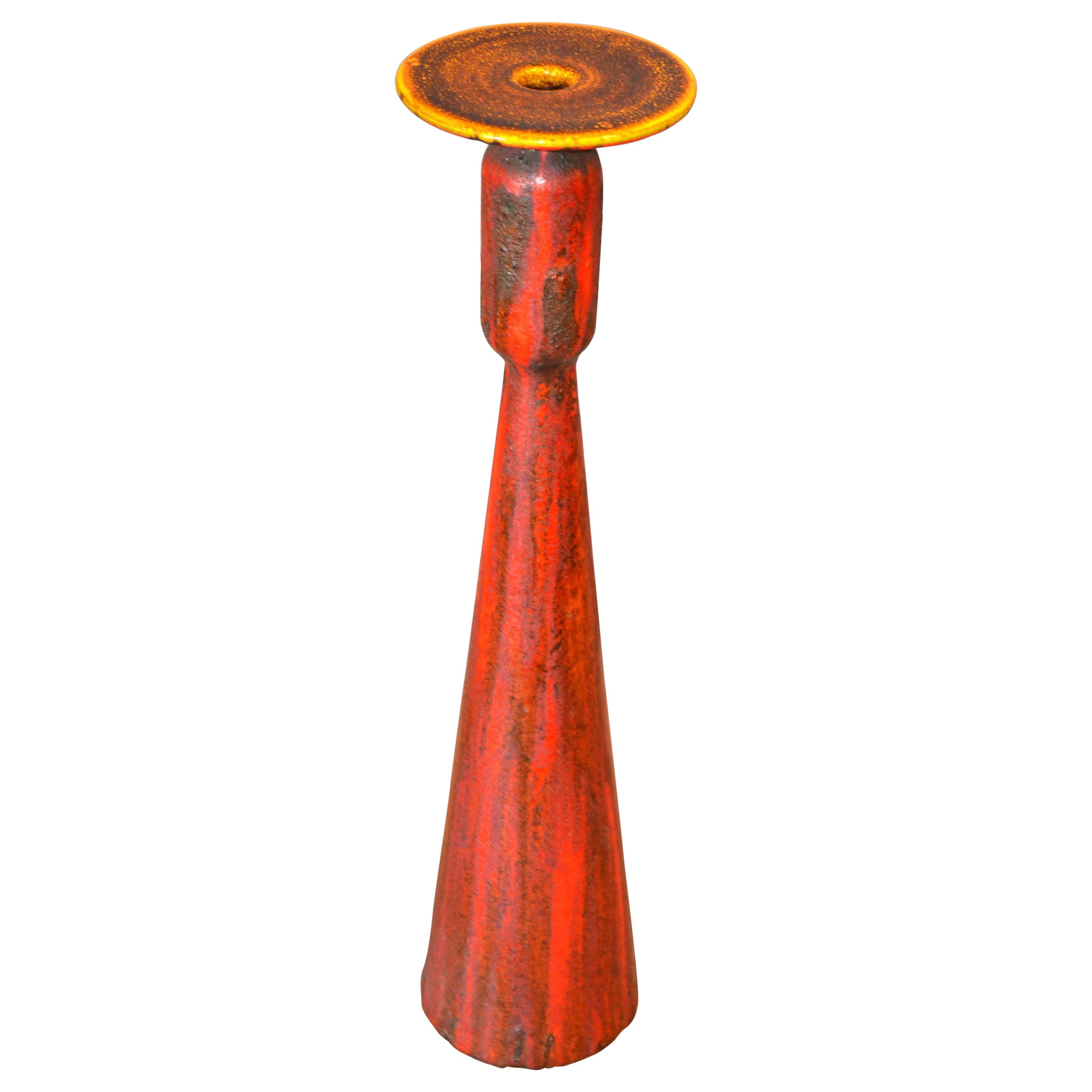 Mid-Century Modern Tall Raymor Yellow Red Ceramic Pottery Vase Italy
