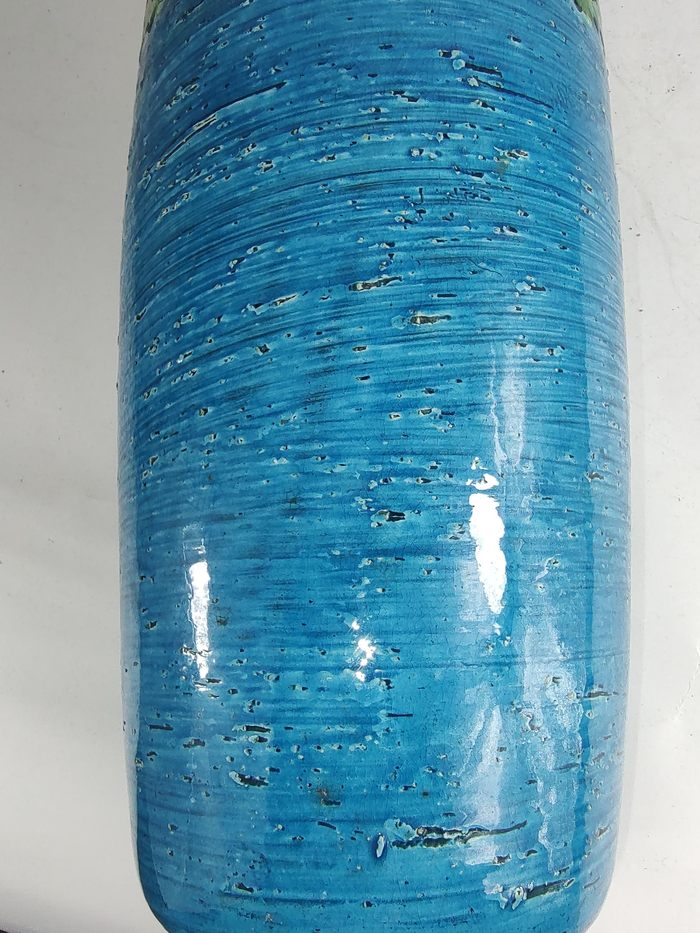 Glazed Mid Century Modern Tall Rimini Blue Vase Bitossi & Aldo Londi Rosenthal Netter For Sale