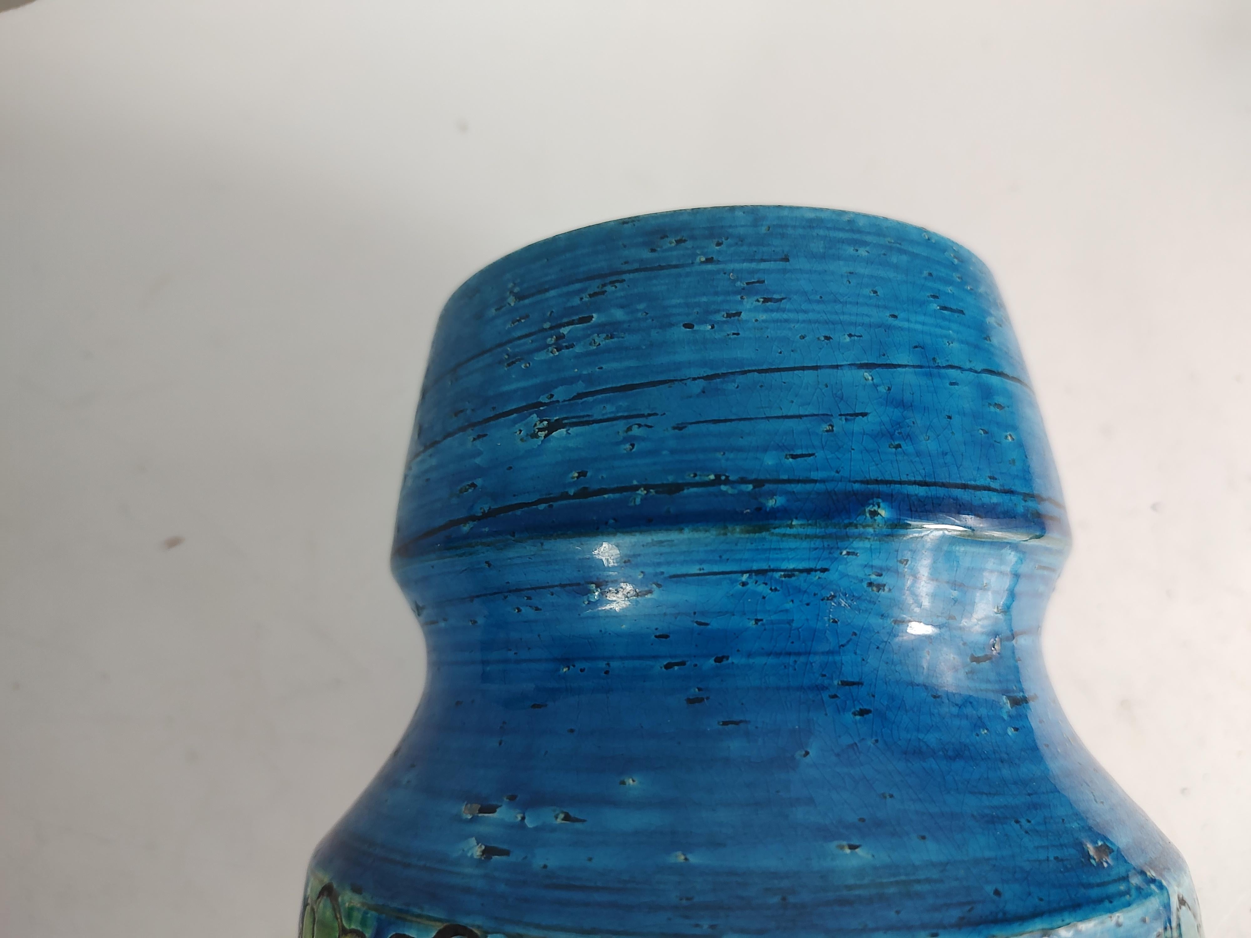 Stoneware Mid Century Modern Tall Rimini Blue Vase Bitossi & Aldo Londi Rosenthal Netter For Sale