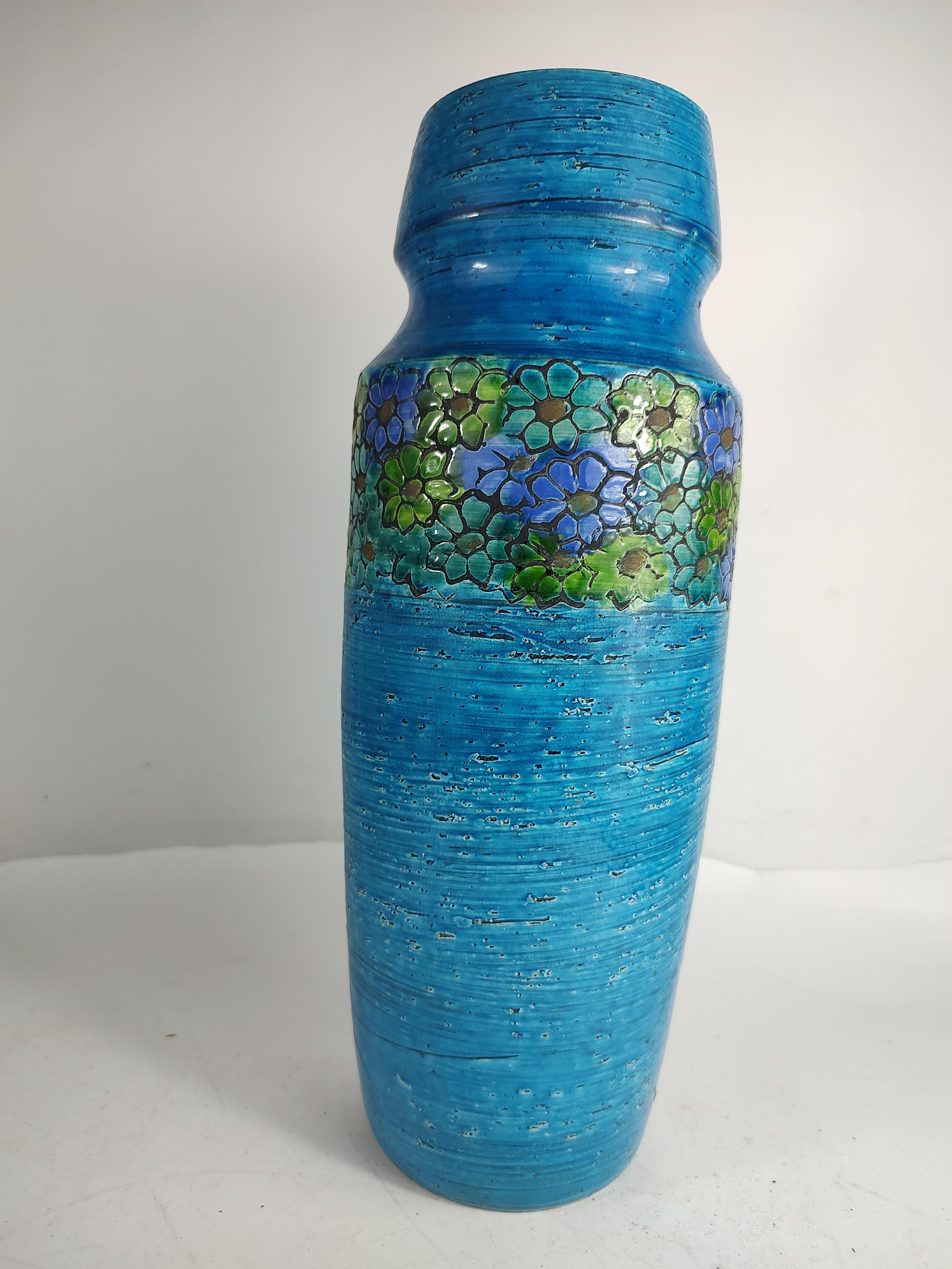 Mid Century Modern Tall Rimini Blue Vase Bitossi & Aldo Londi Rosenthal Netter For Sale 1