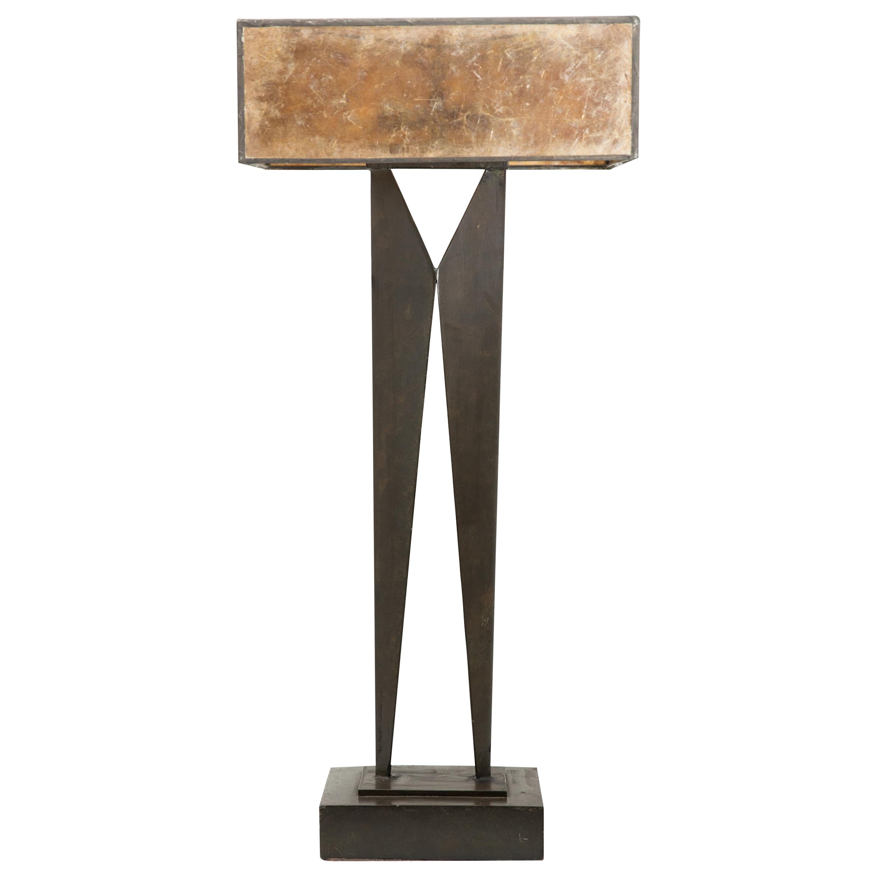 Mid-Century Modern Tall Sculpture Table Lamp with Mica Shade