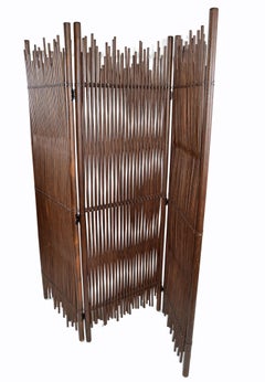 Mid-Century Modern Tall Solid Bamboo Wood Room Divider Screen Partition Italy