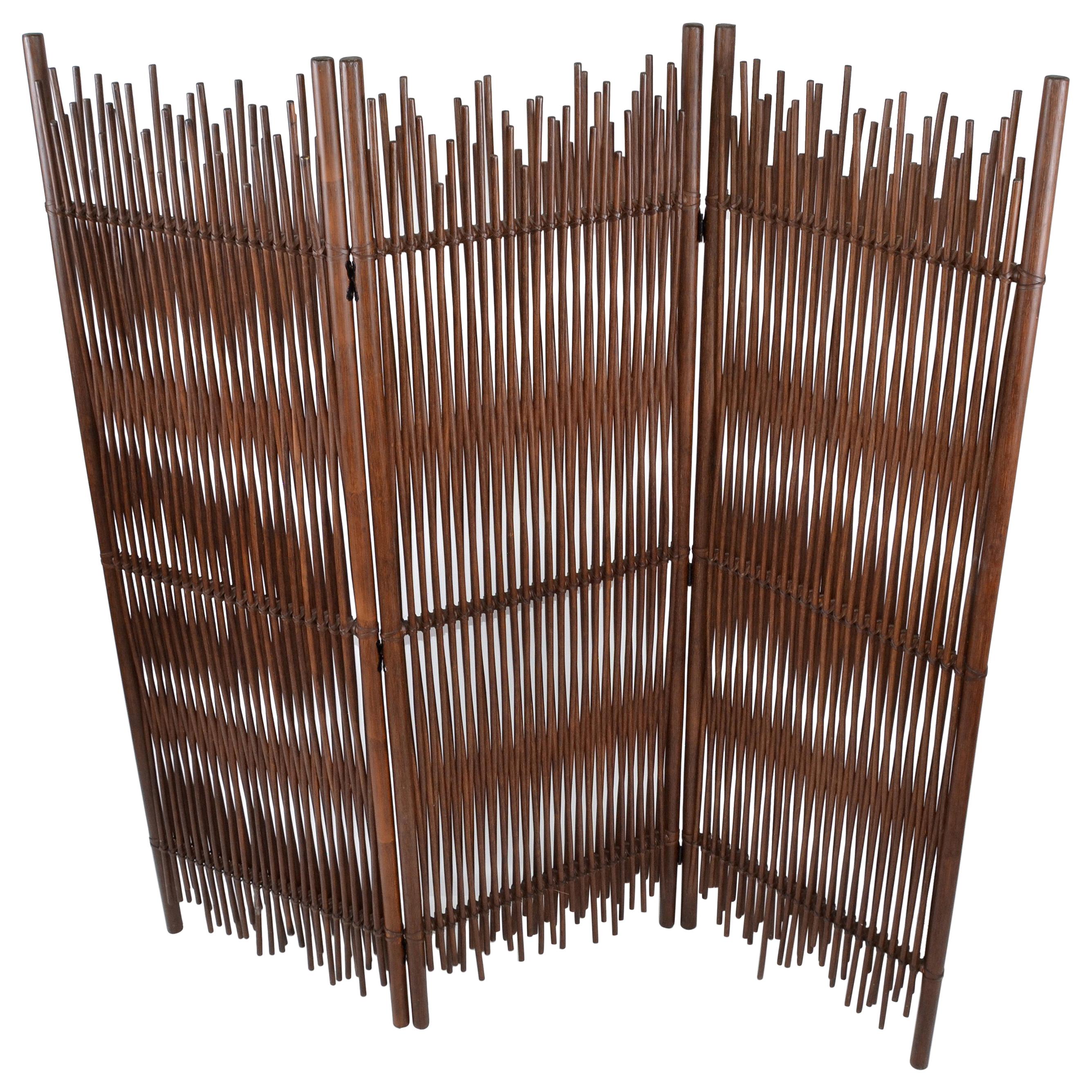 Mid-Century Modern Tall Solid Bamboo Wood Room Divider Screen Partition Italy For Sale