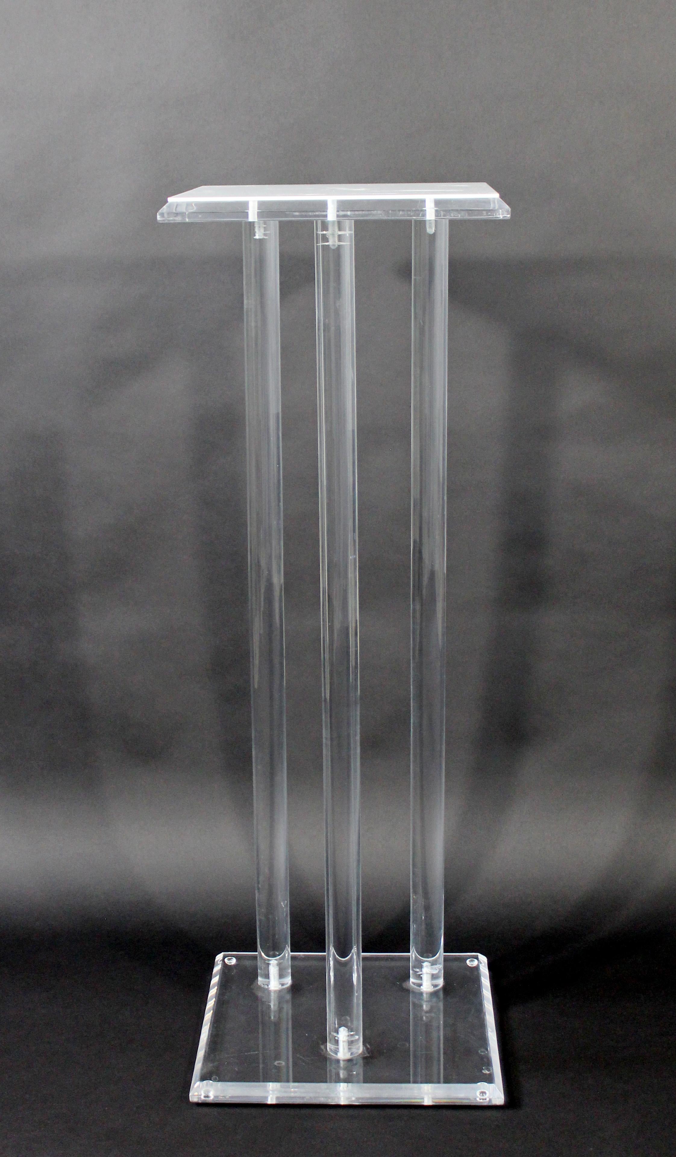 For your consideration is a fantastic, tall and square display pedestal, made of white and clear Lucite or acrylic, circa 1970s. In excellent vintage condition. The dimensions are 13