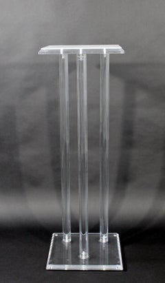 Mid-Century Modern Tall Square Lucite Acrylic Pedestal Display Stand Table 1970s