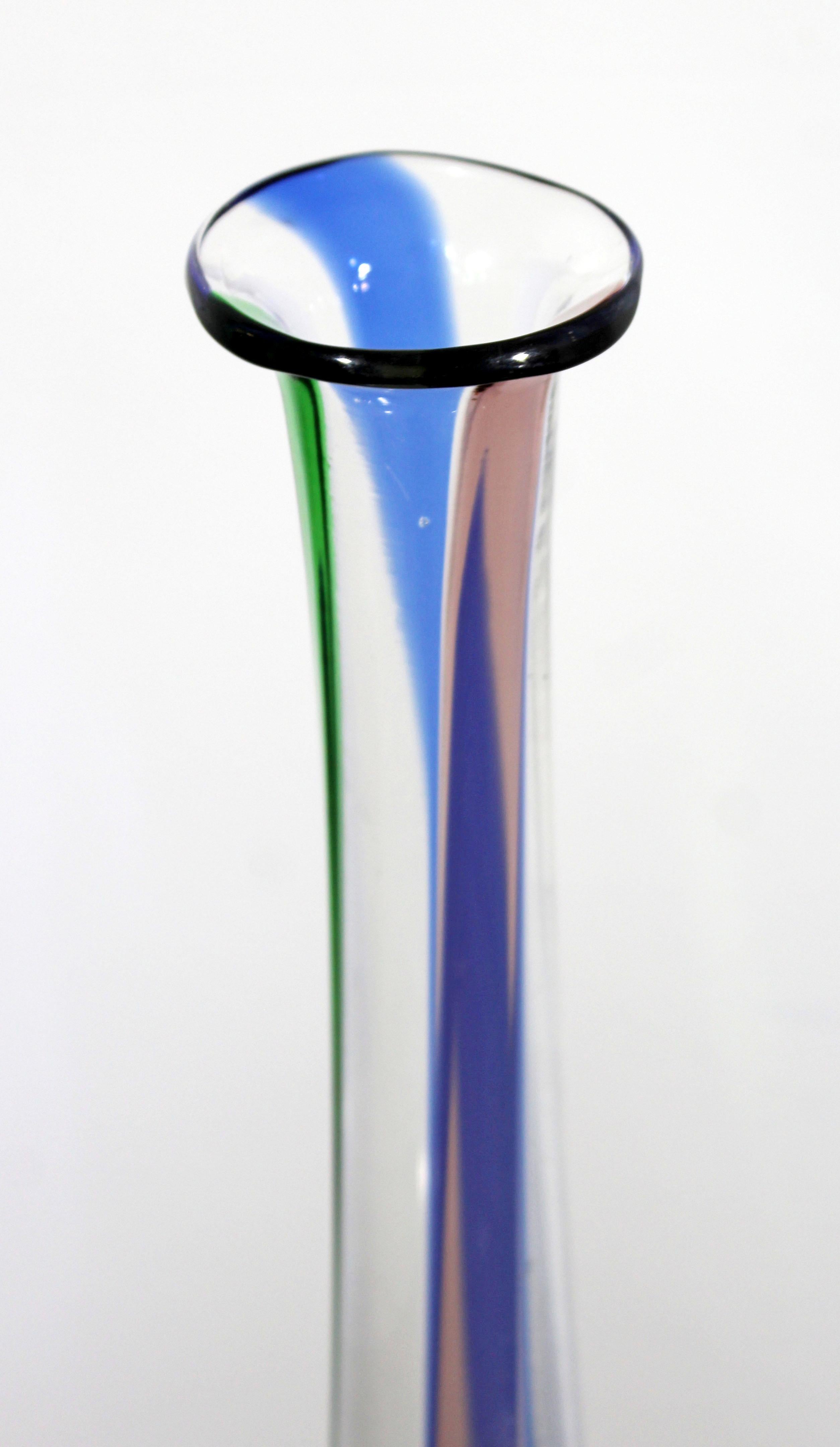 Mid-Century Modern Tall Tri Colored Murano Glass Art Vase 1970s Italy Green Blue 2