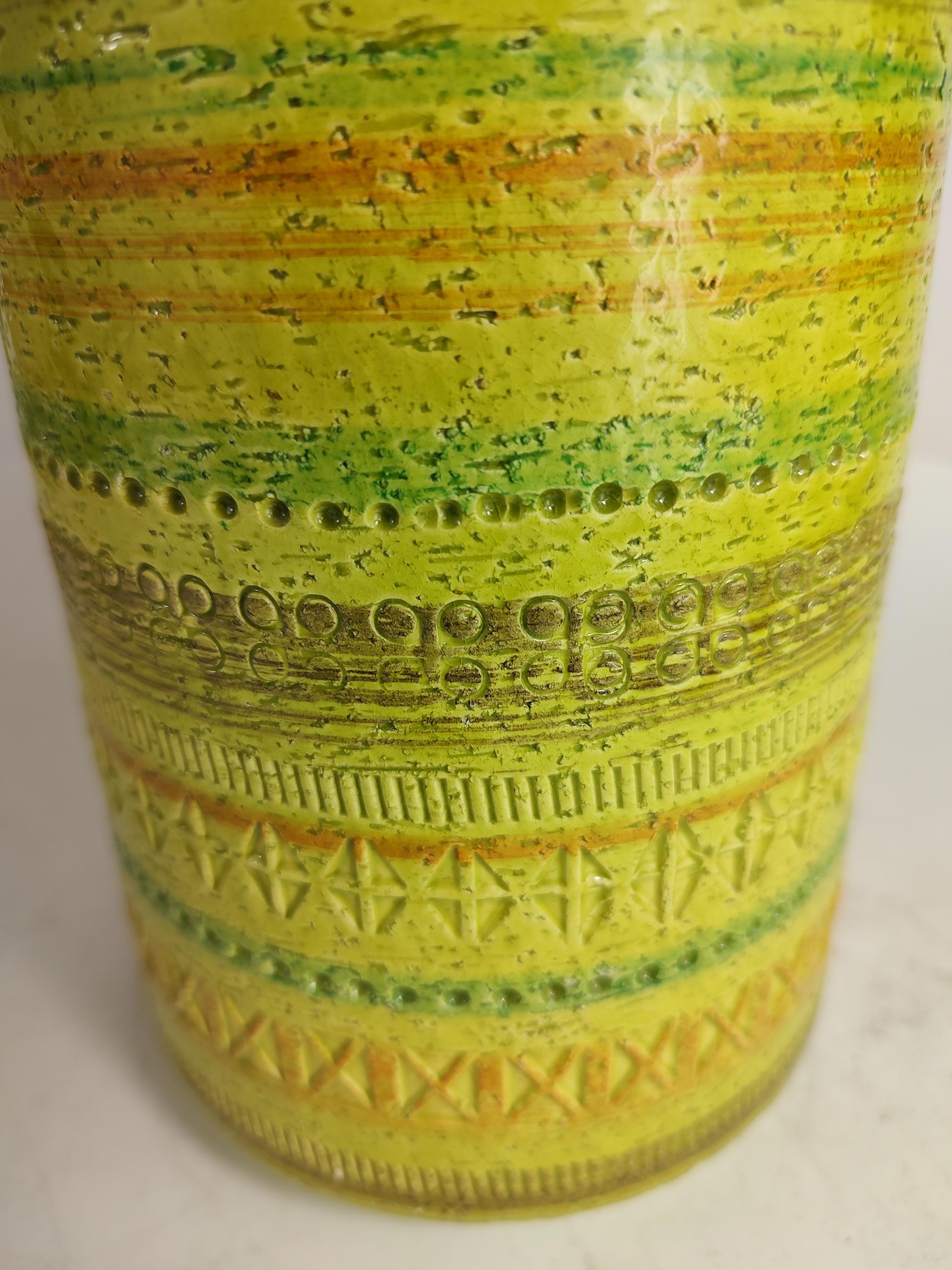 Clay Mid Century Modern Tall Vase in Lime Green by Aldo Londi for Bitossi  For Sale