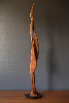 Mid-Century Modern Tall Walnut Birds Art Sculpture by Val Robbins
