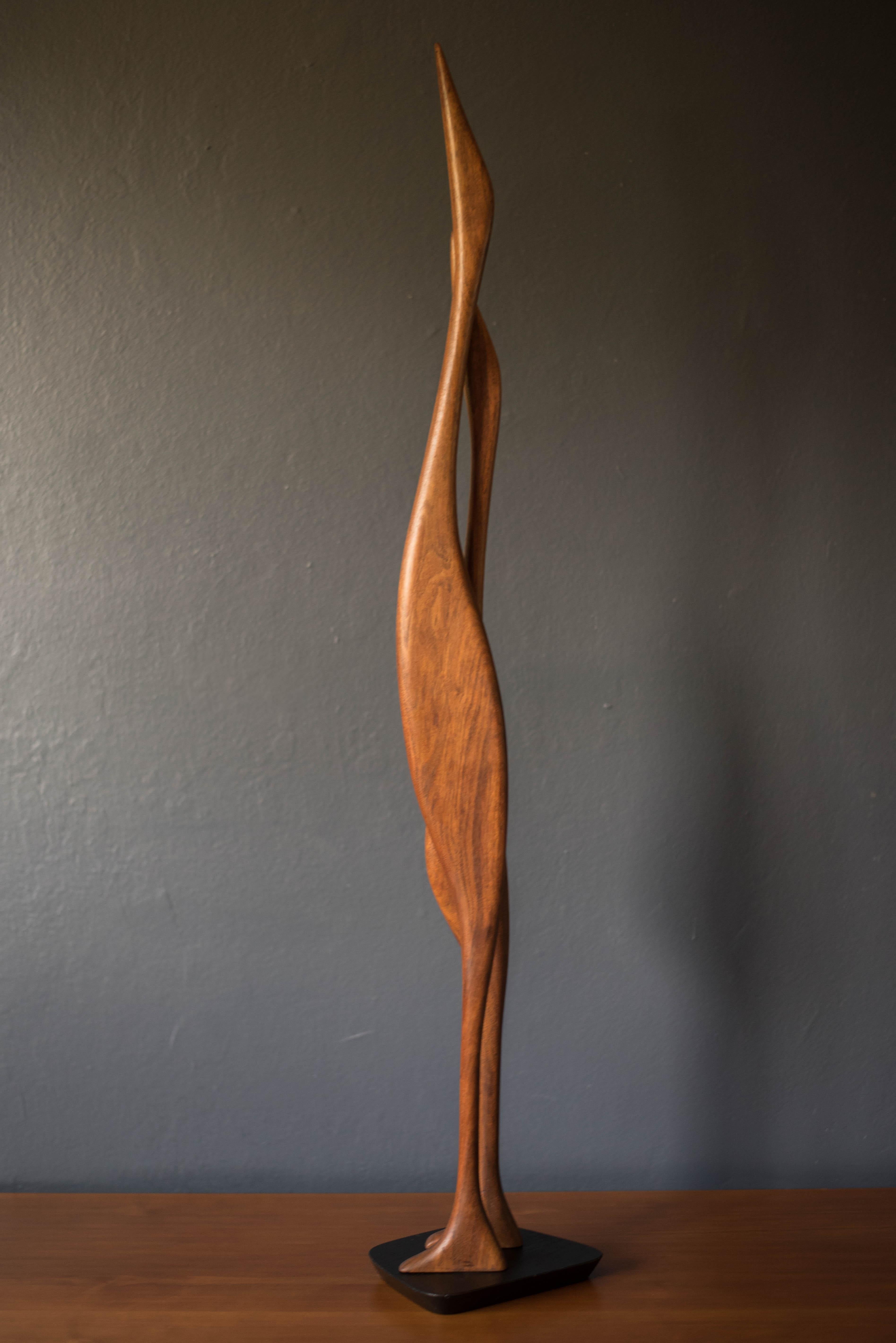 American Mid-Century Modern Tall Walnut Birds Art Sculpture by Val Robbins