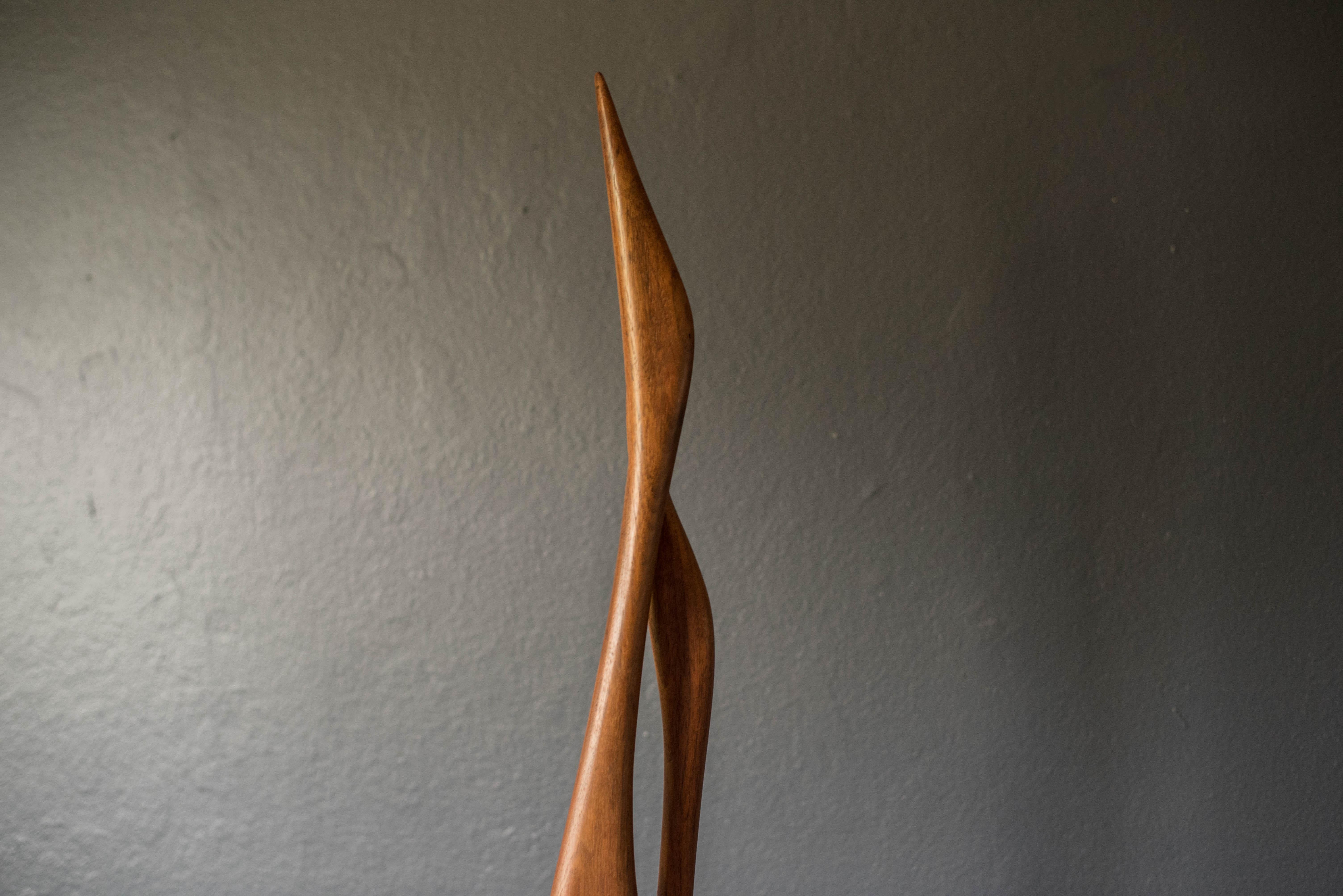 Mid-Century Modern Tall Walnut Birds Art Sculpture by Val Robbins In Good Condition In San Jose, CA