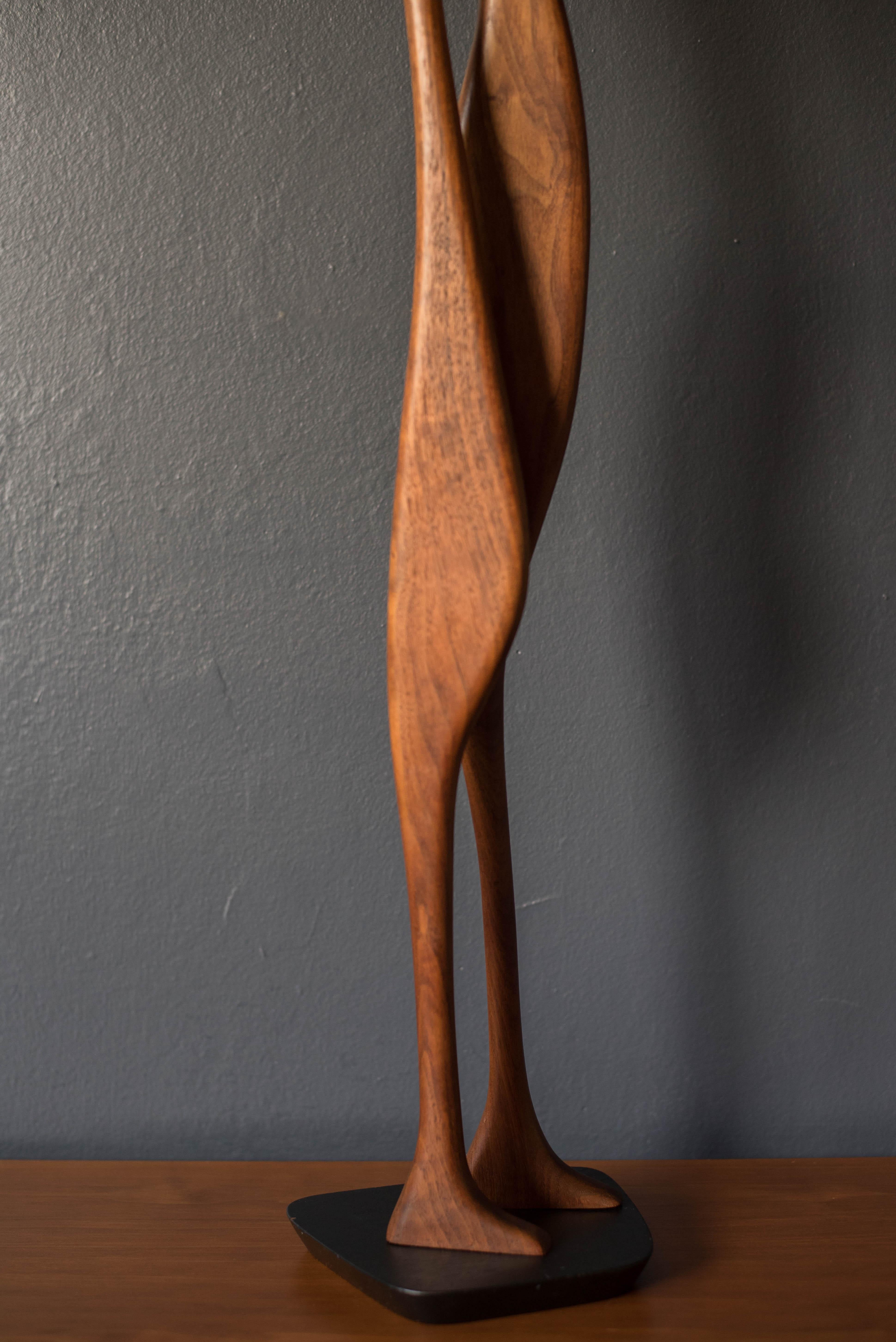 Mid-Century Modern Tall Walnut Birds Art Sculpture by Val Robbins 1