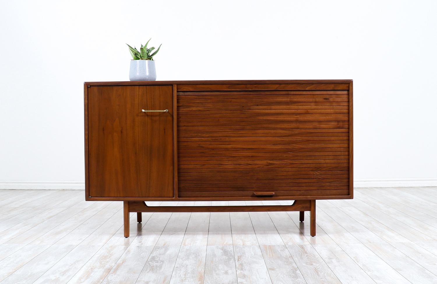 Mid-Century Modern tambour-door credenza by Jens Risom.