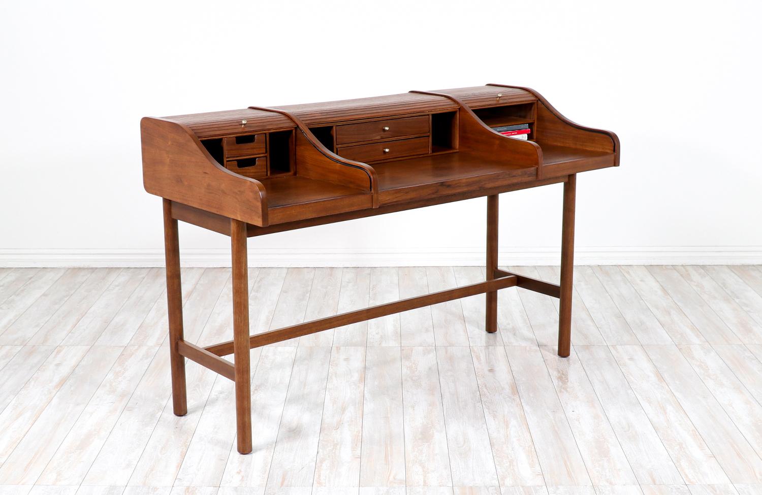 American Mid-Century Modern Tambour-Door Desk by Drexel