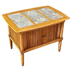 Mid-Century Modern Tambour-Door Night Stand w/ Stone Top by Tomlinson