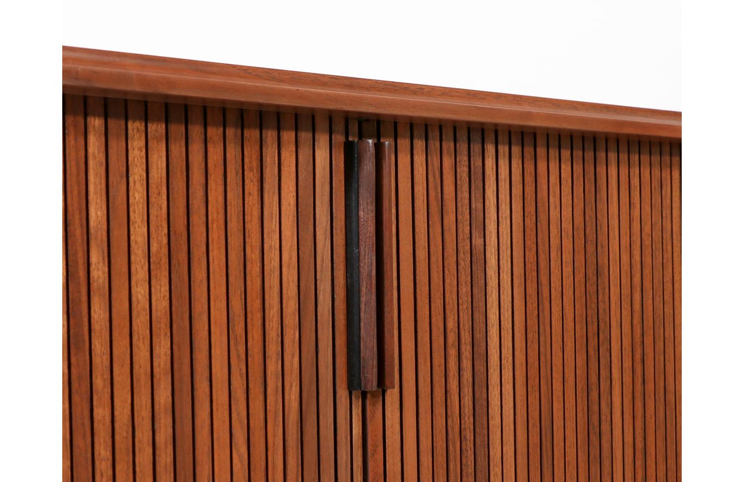 Mid-Century Modern Tambour-Door Walnut Cabinet by Barzilay In Excellent Condition In Los Angeles, CA