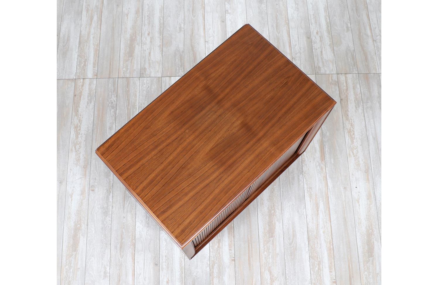 Mid-Century Modern Tambour-Door Walnut Cabinet by Barzilay 1