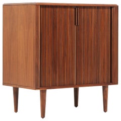 Mid-Century Modern Tambour-Door Walnut Cabinet by Barzilay