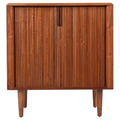 Mid-Century Modern Tambour-Door Walnut Cabinet by Barzilay