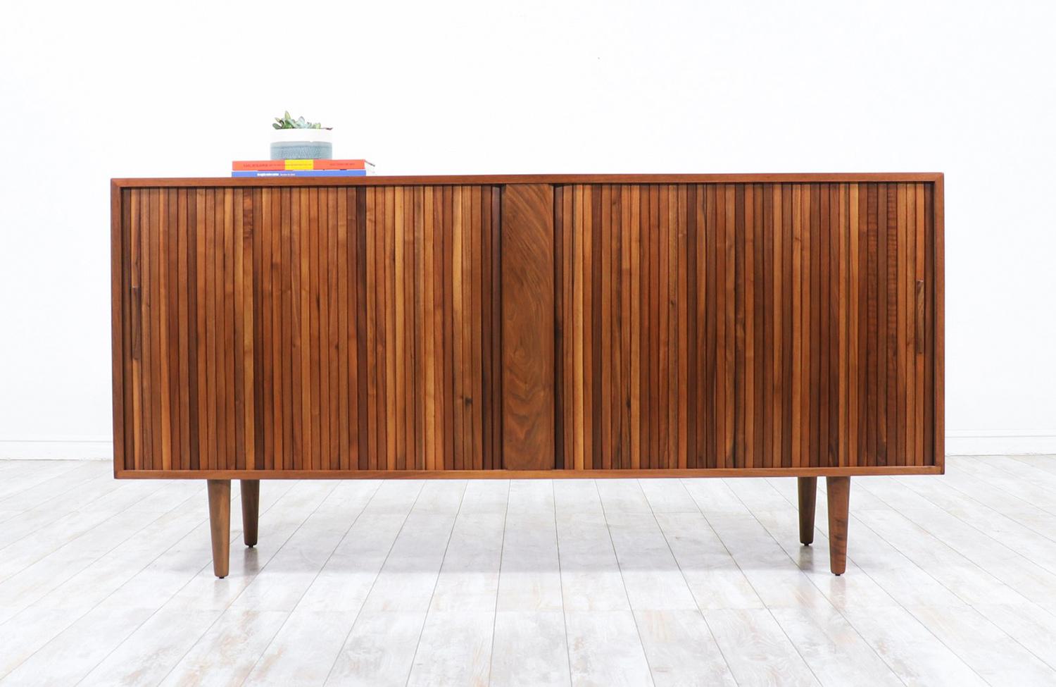 Mid-Century Modern tambour-door walnut credenza.